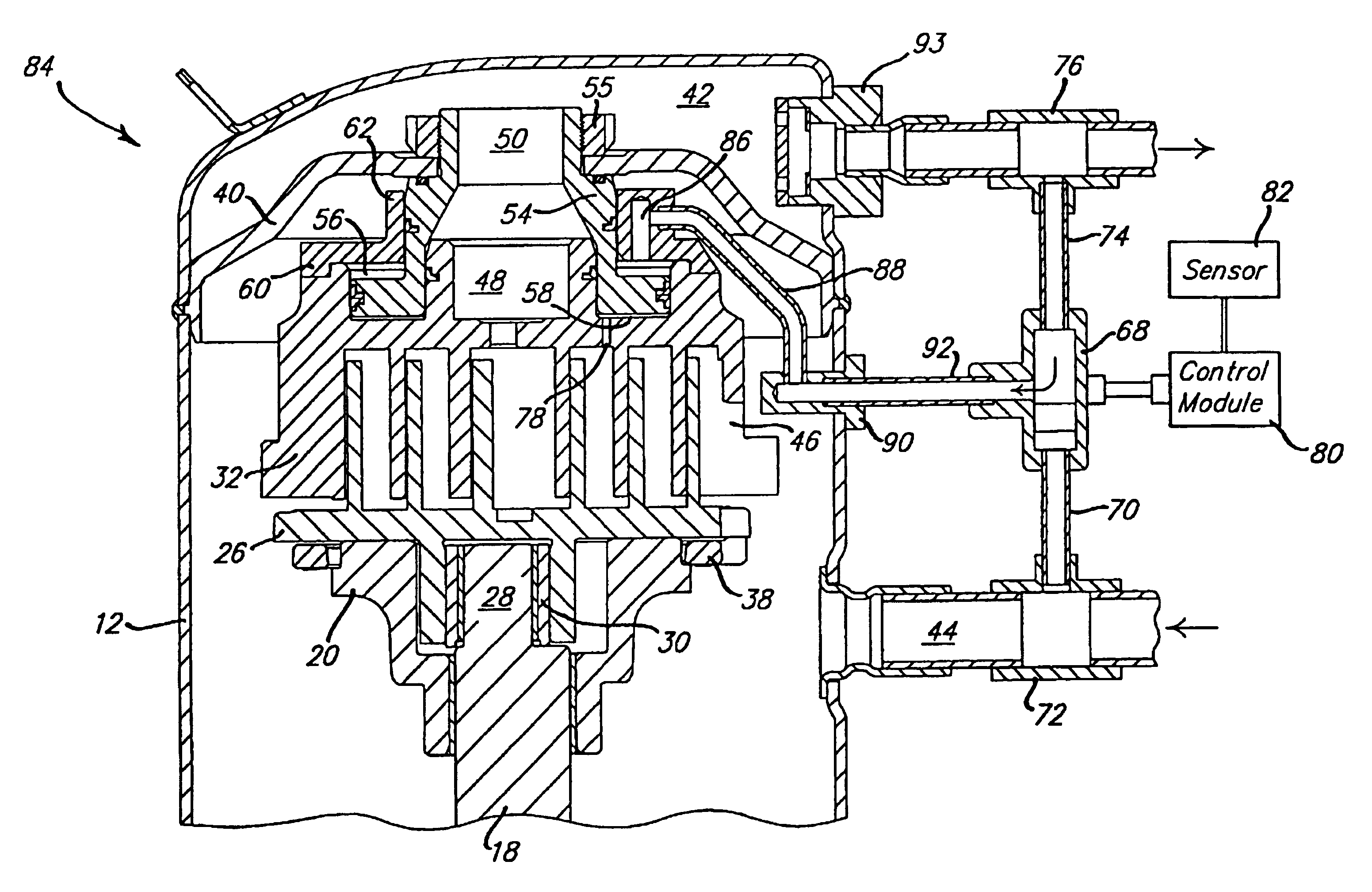 Capacity modulated scroll machine having one or more pin members movably disposed for restricting the radius of the orbiting scroll member