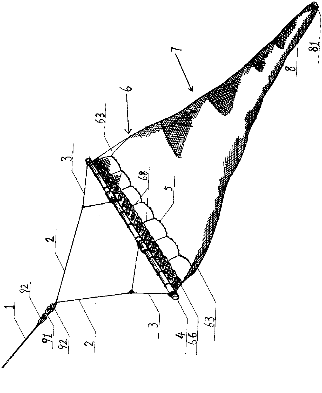 One-boat beam haul-bag single-sac bottom trawl for investigating and sampling marine demersal creatures