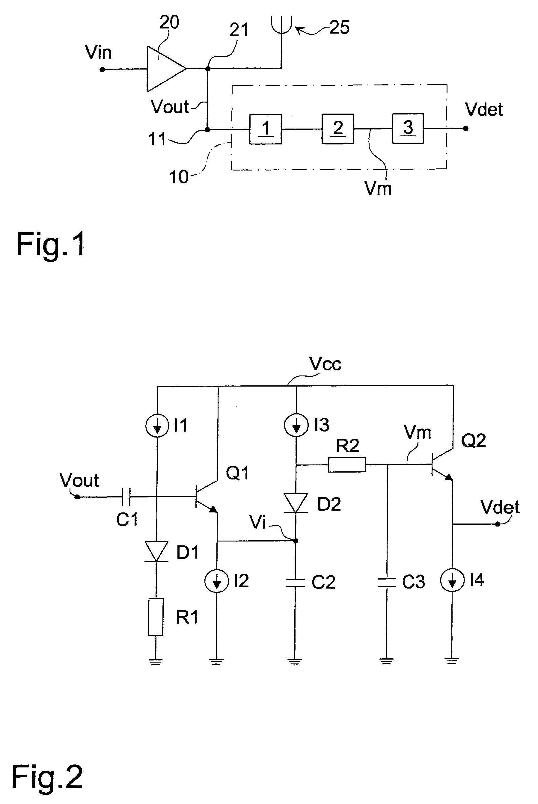 Device for detecting the power of a signal and integrated circuit with amplifier and related power detection device