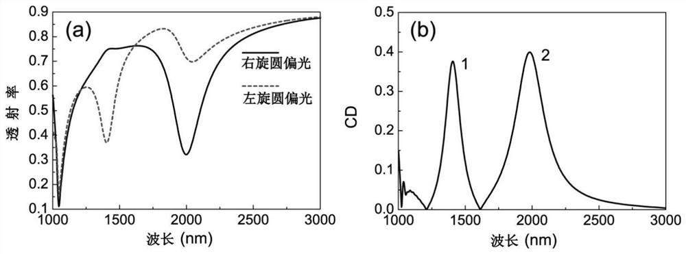 Double-layer helical chiral asymmetric planar metamaterial circular dichroism device