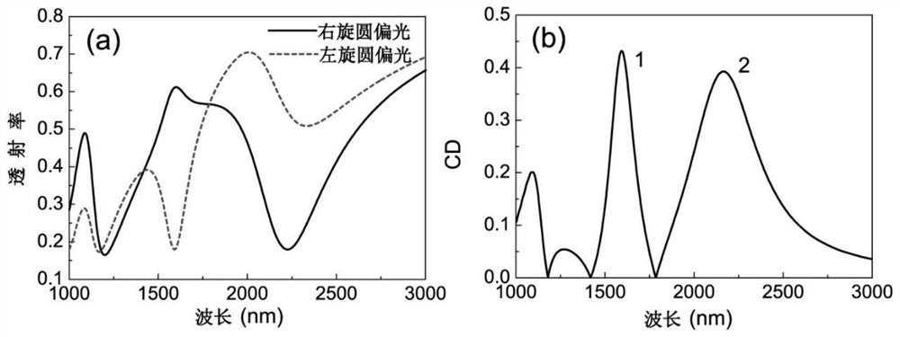 Double-layer helical chiral asymmetric planar metamaterial circular dichroism device