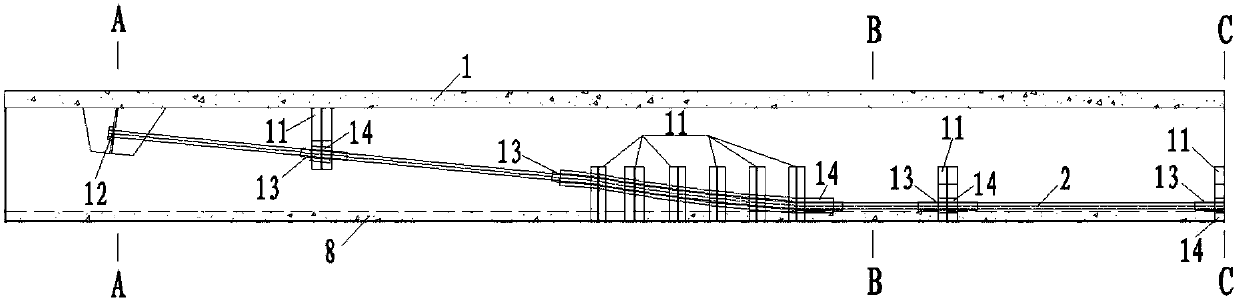 Suspension type combined box type prestress track beam system with bottom plate being open