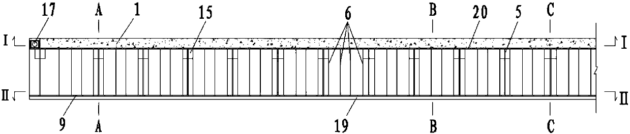 Suspension type combined box type prestress track beam system with bottom plate being open