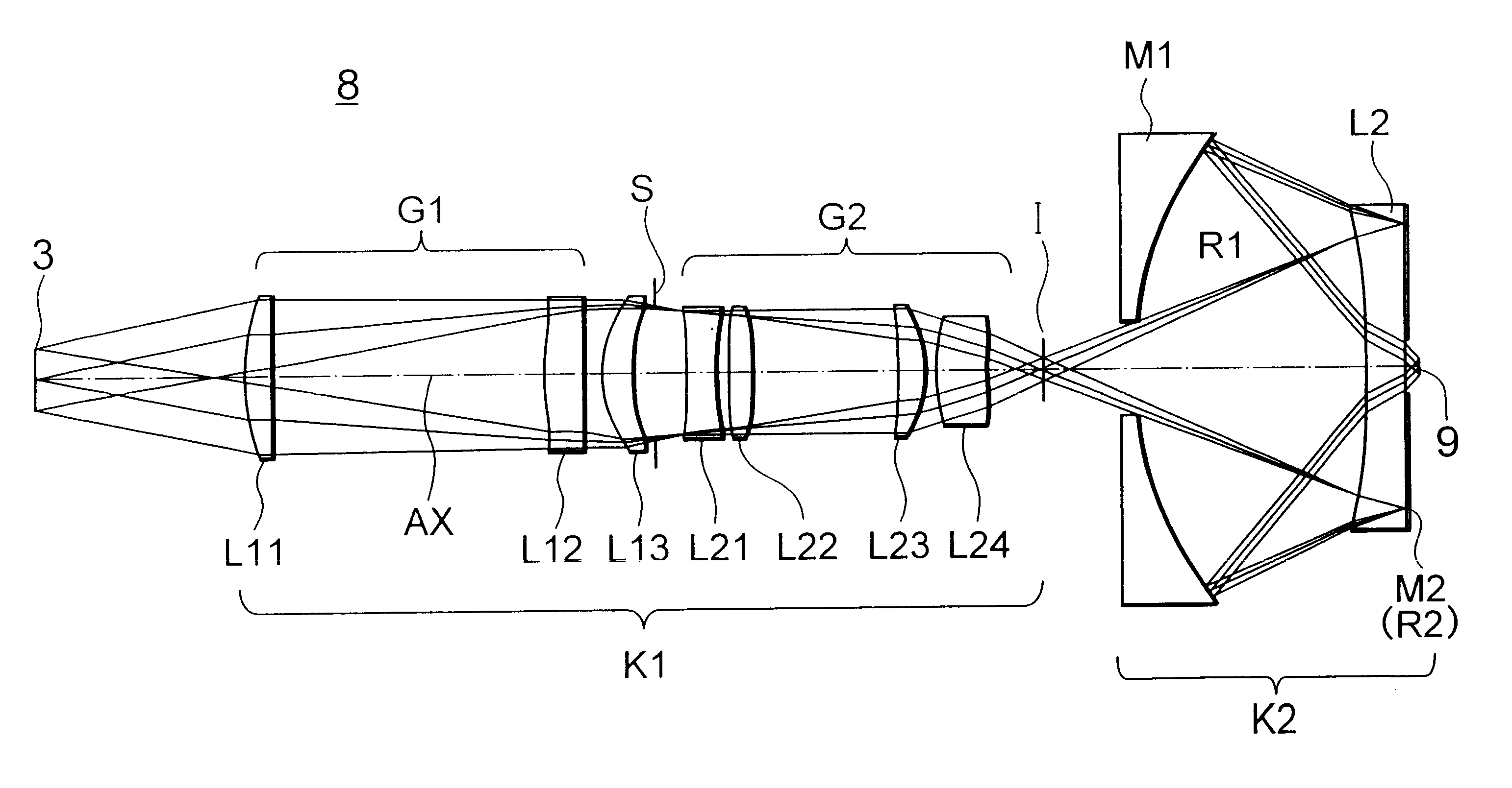 Catadioptric imaging system and a projection exposure apparatus provided with said imaging system