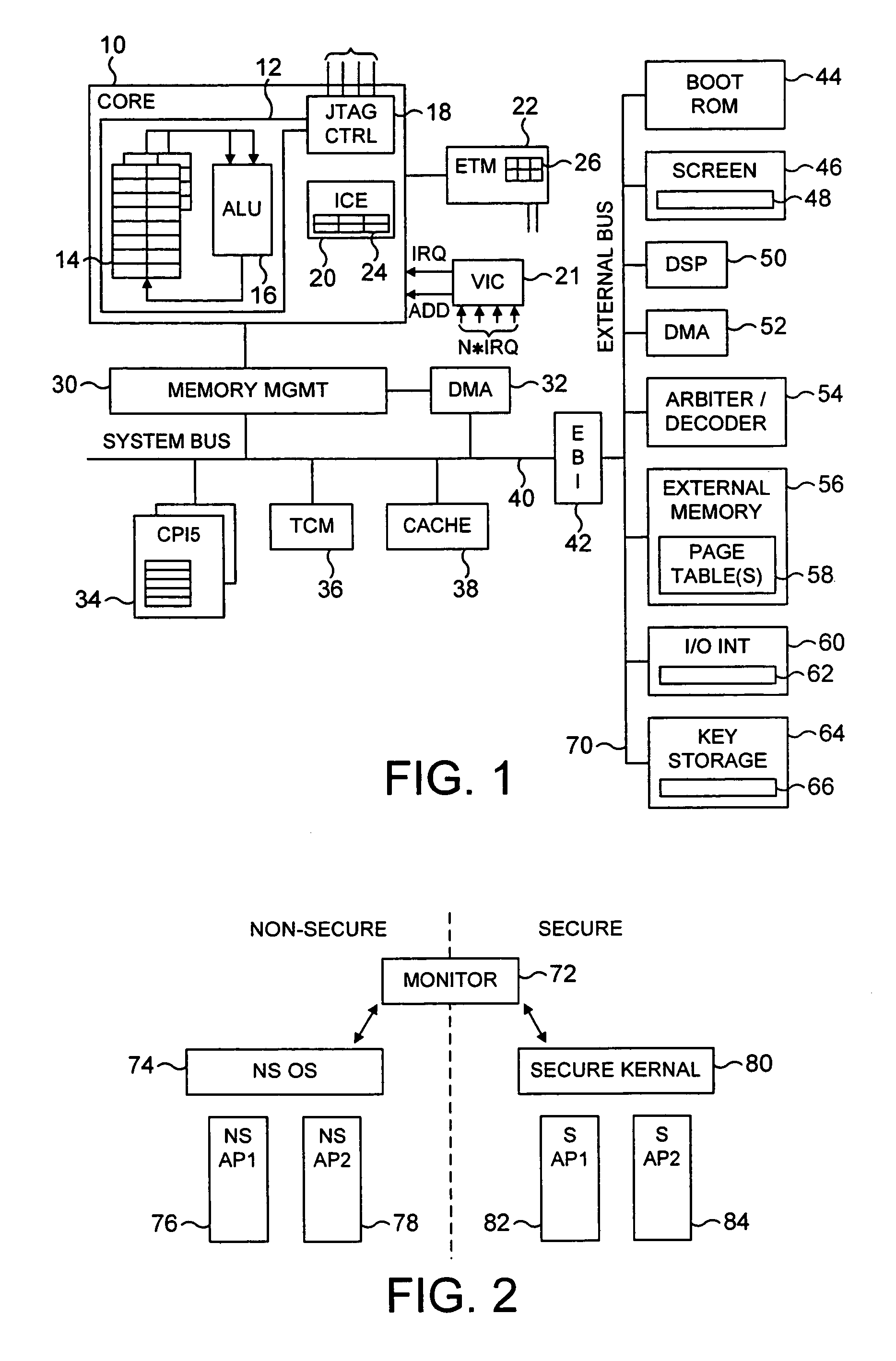 Virtual to physical memory address mapping within a system having a secure domain and a non-secure domain