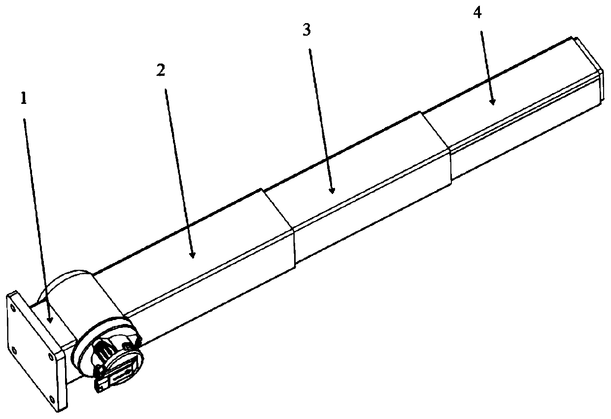 An extrusion self-locking two-stage automatic telescopic rod structure