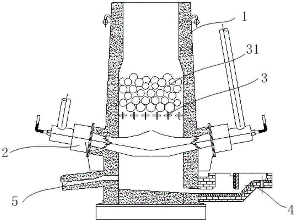 Vertical gas furnace and melting method for fusing and reducing metal material