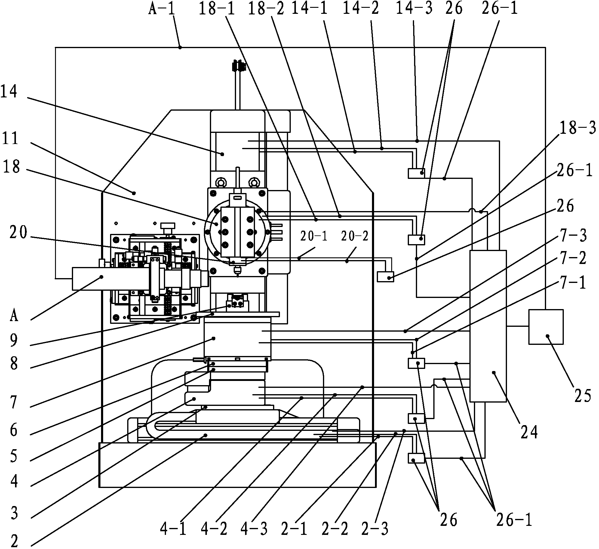 Multi-axis linkage mechanical device used for finely repairing micro-defects on surface of optical element