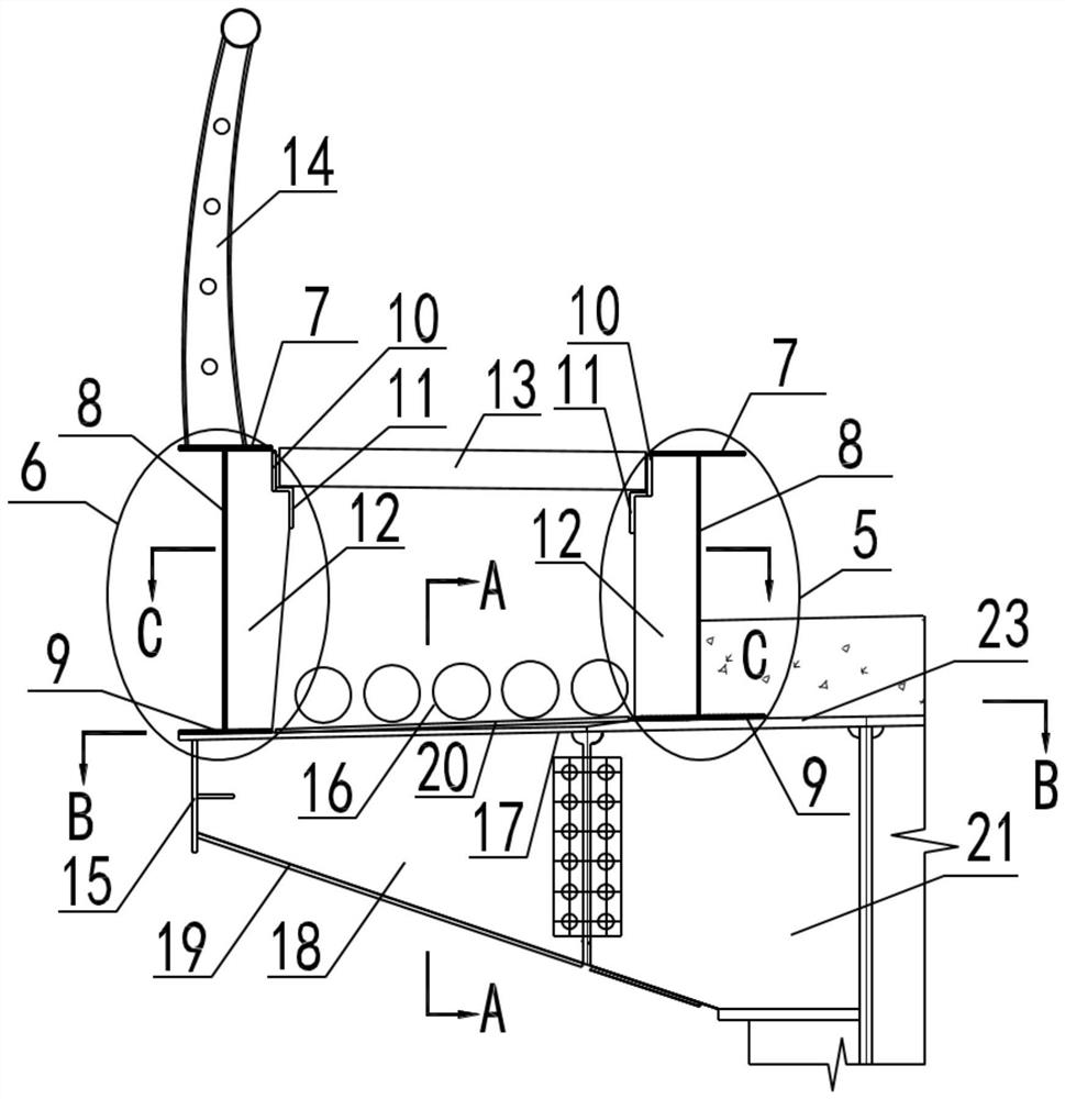 A structure and construction method of a combined girder bridge with external support girder type maintenance road