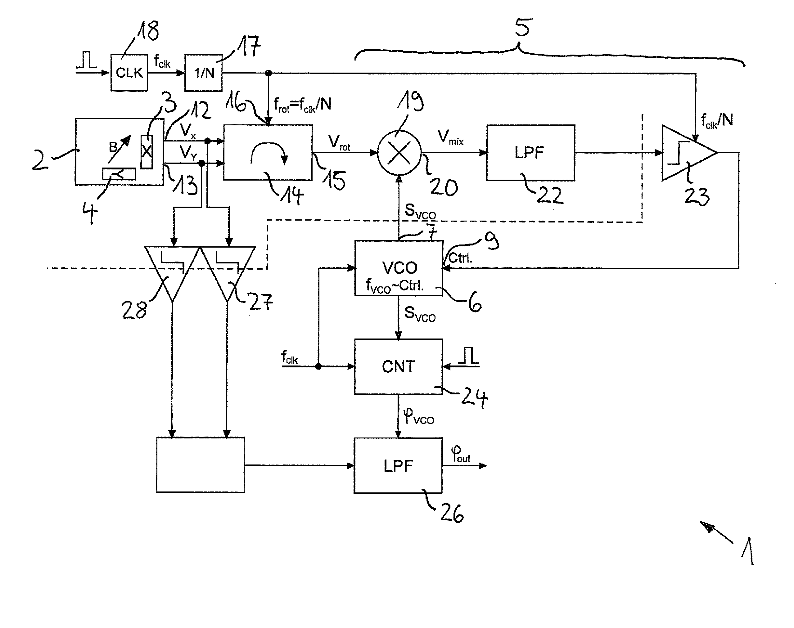 Method and Device for Measuring an Angle at which a Magnetic Field is Aligned in a Plane Relative to a Reference Axis