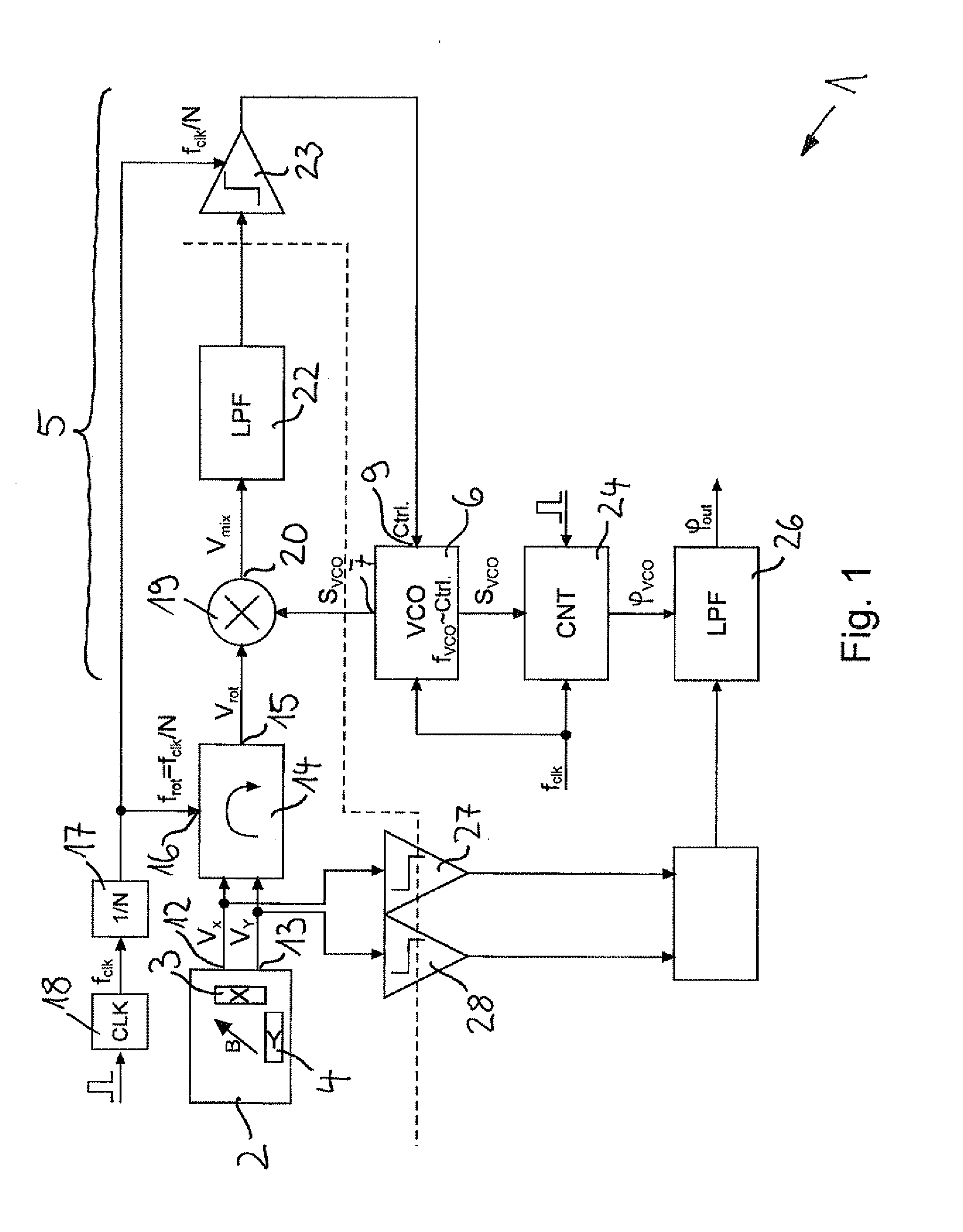 Method and Device for Measuring an Angle at which a Magnetic Field is Aligned in a Plane Relative to a Reference Axis