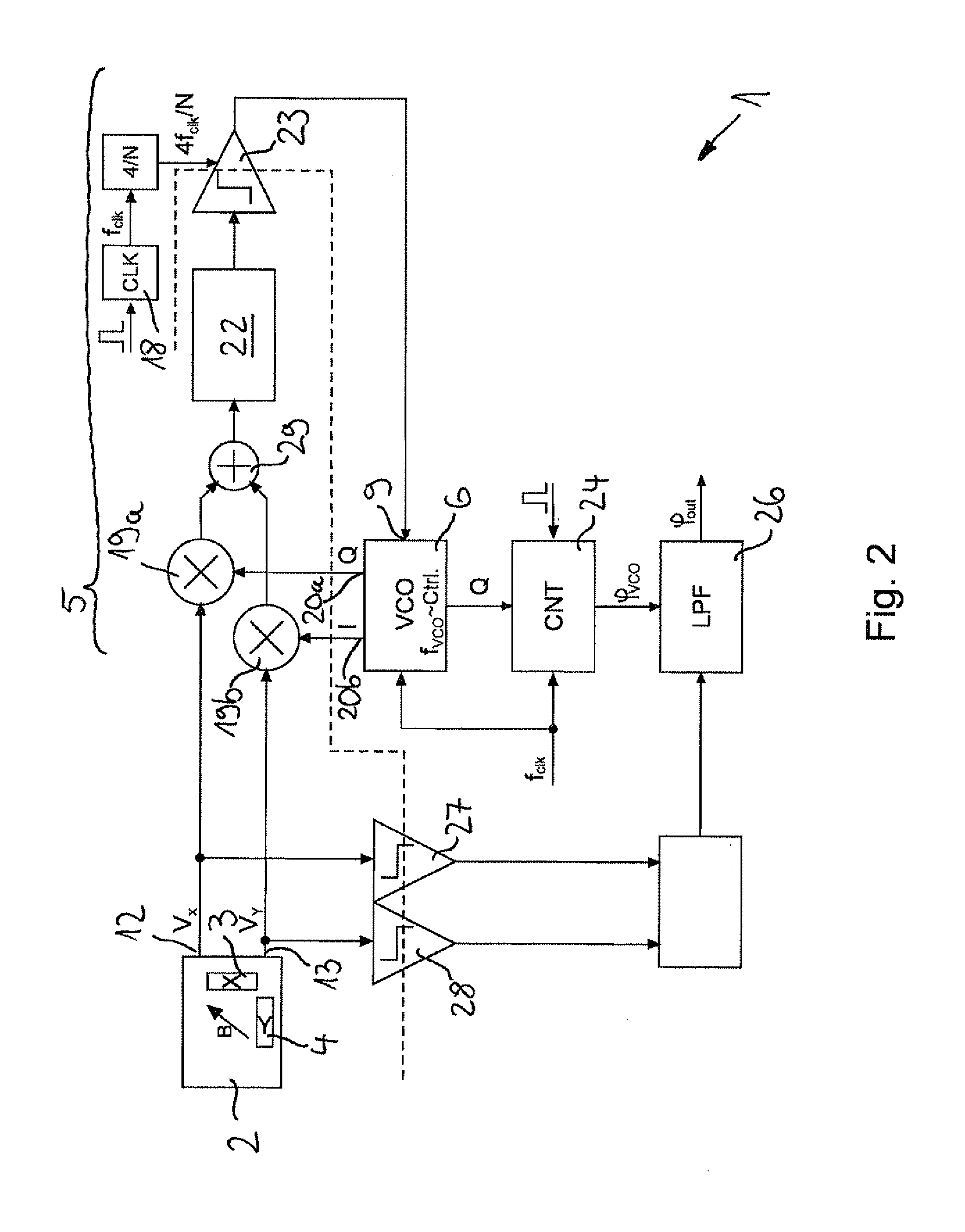 Method and Device for Measuring an Angle at which a Magnetic Field is Aligned in a Plane Relative to a Reference Axis