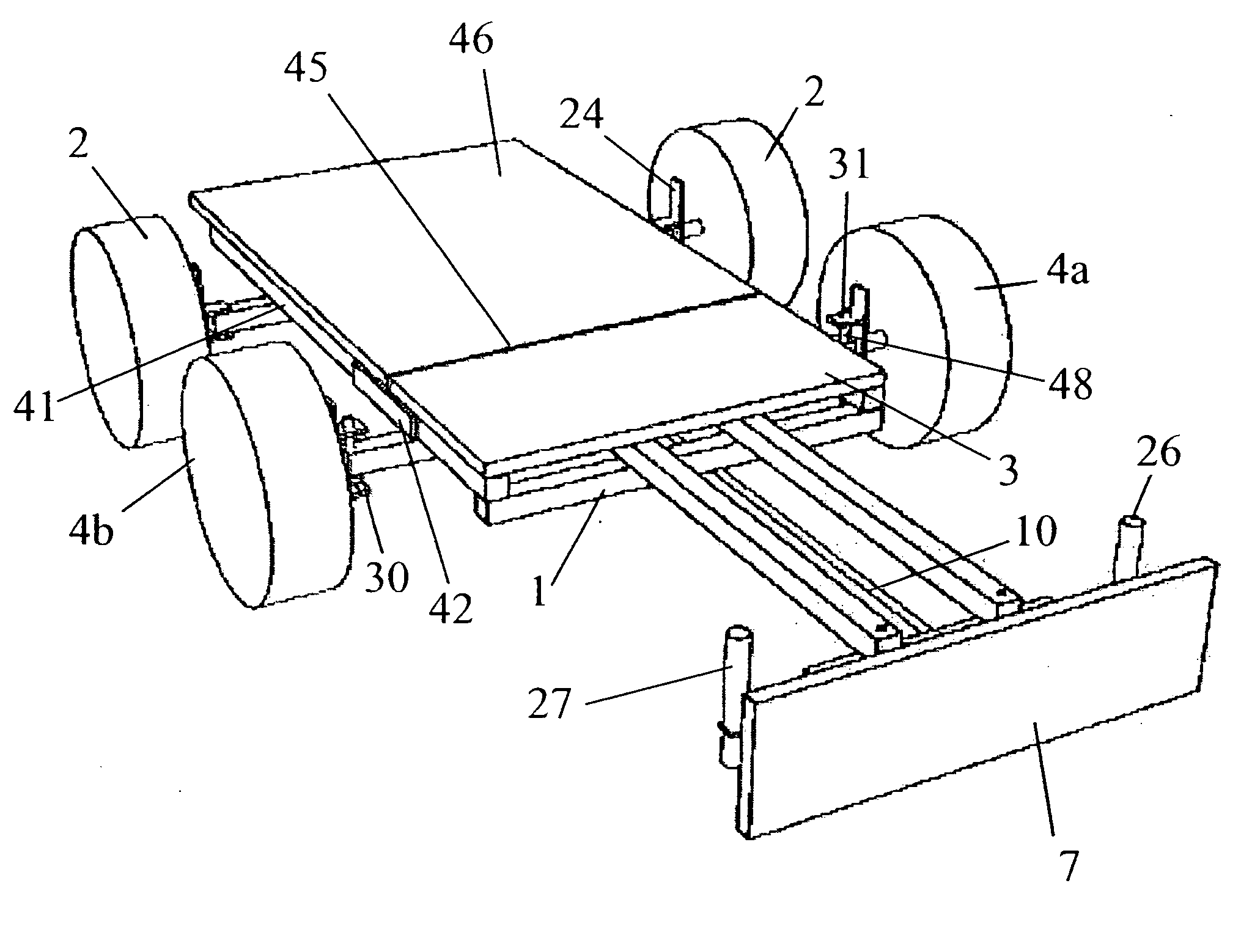 Wheeled vehicle for amusement purposes