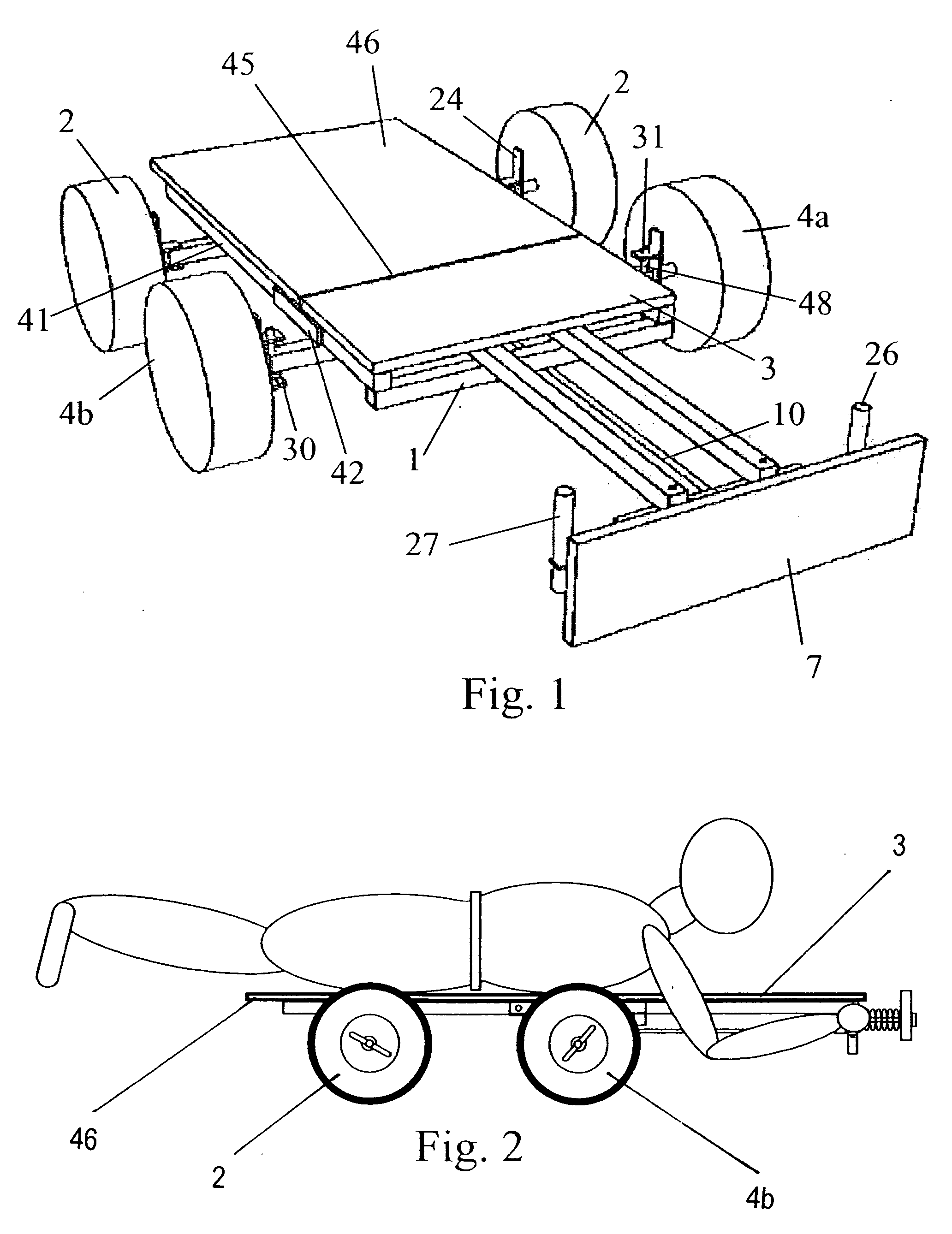 Wheeled vehicle for amusement purposes