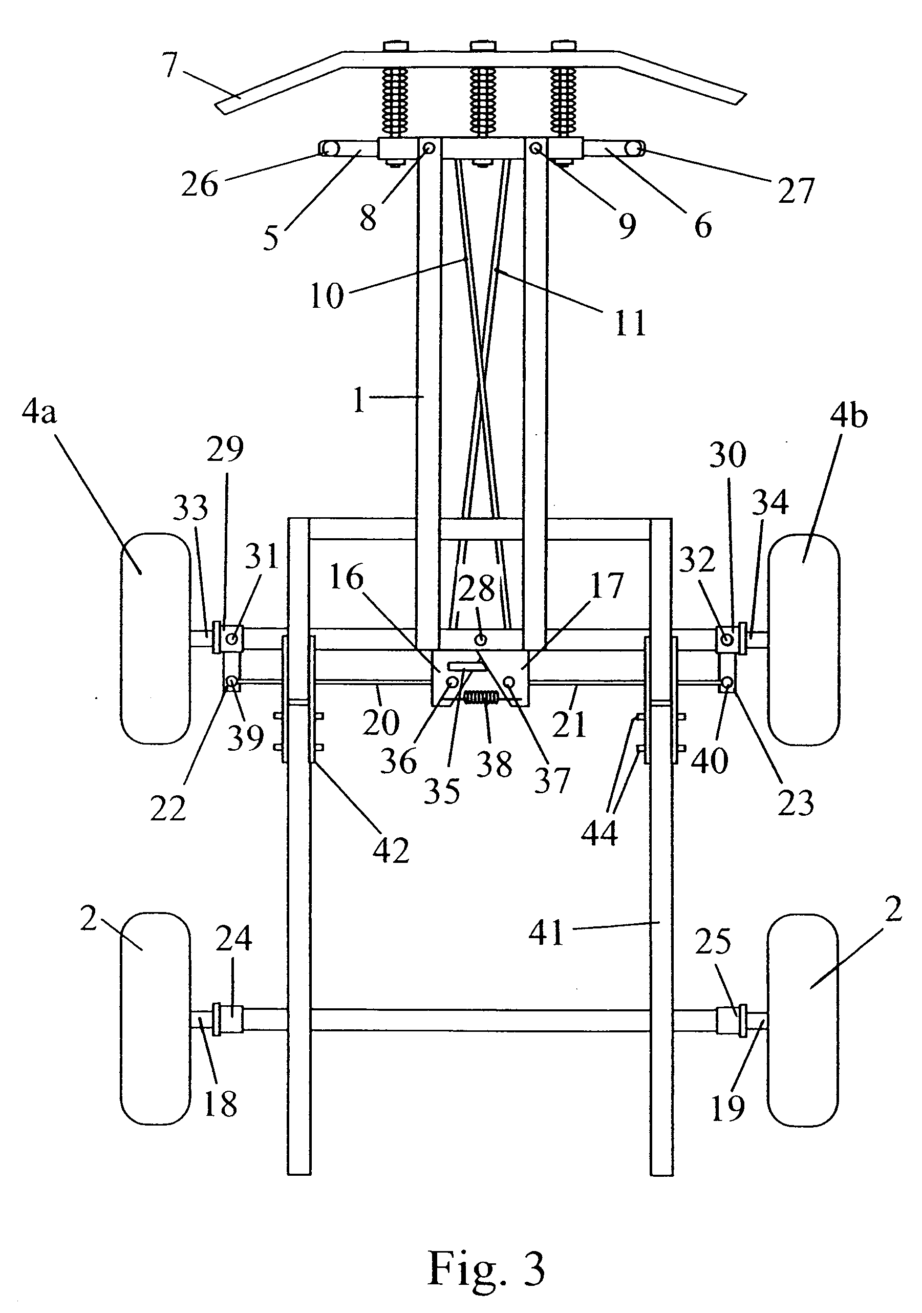 Wheeled vehicle for amusement purposes