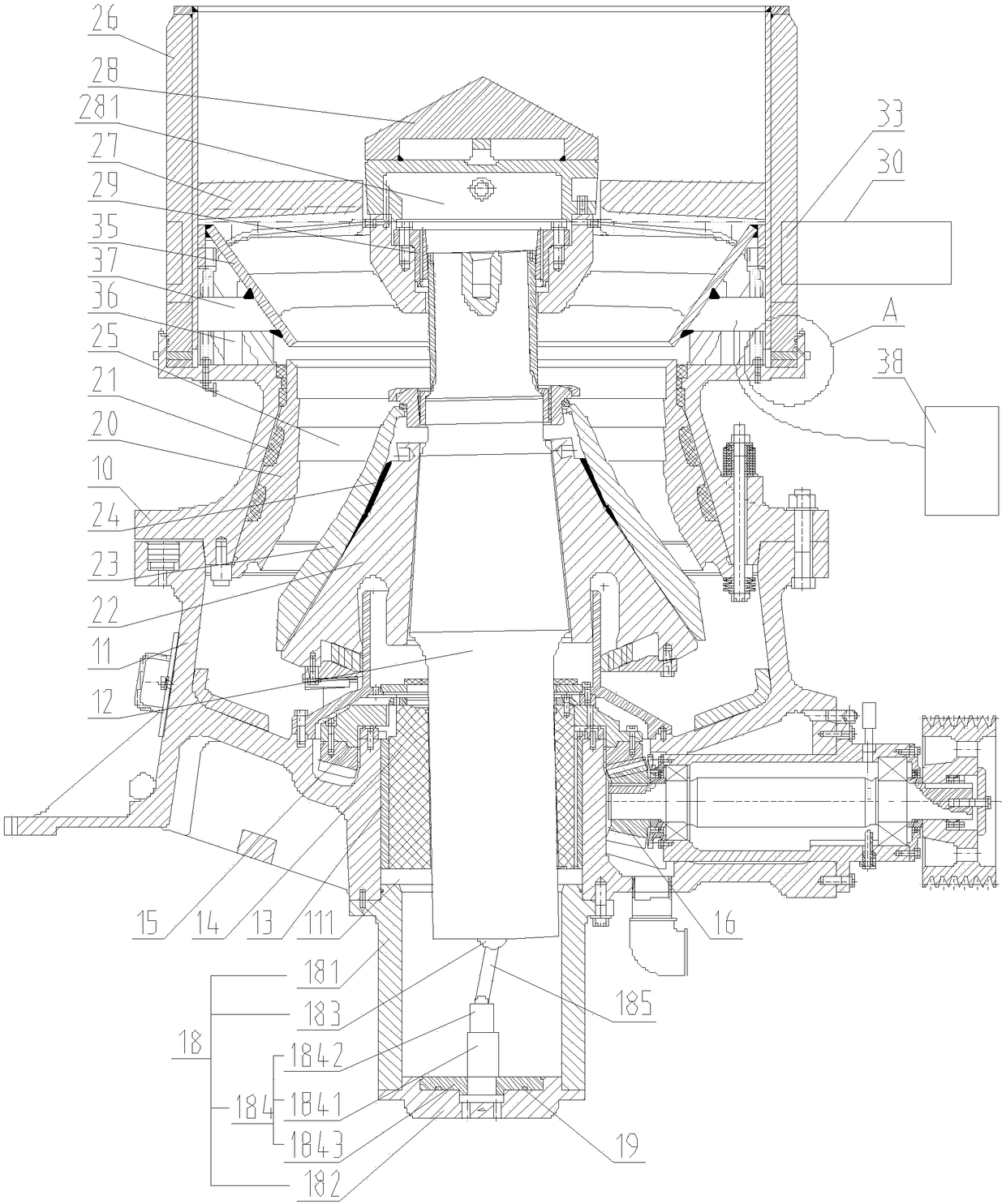 Conical crushing device