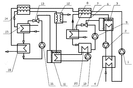 Device and method for using two-stage jet absorption heat pump to improve thermal cycle efficiency