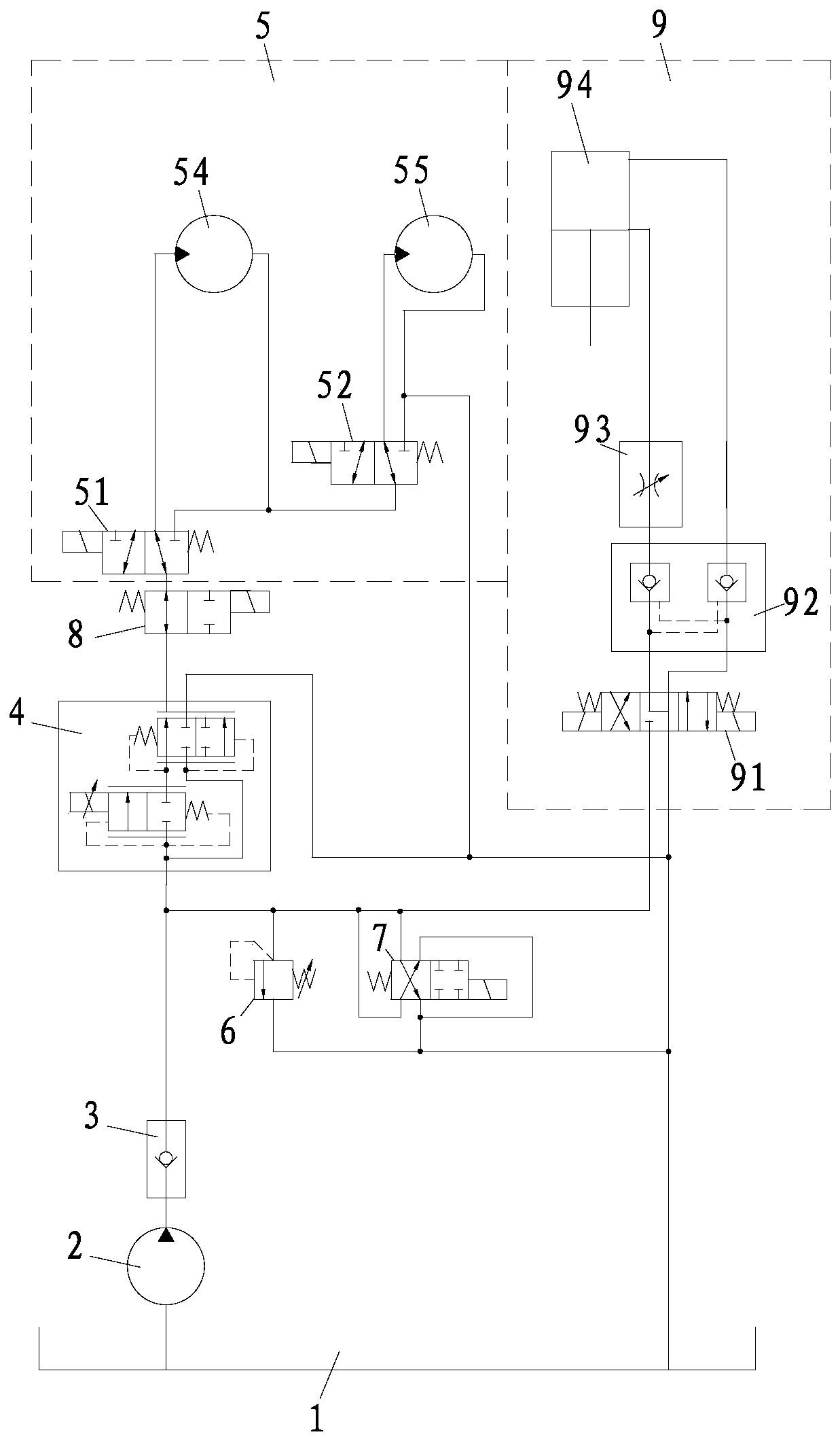 Stepless speed regulating energy-saving hydraulic system for cleaning sweeper truck