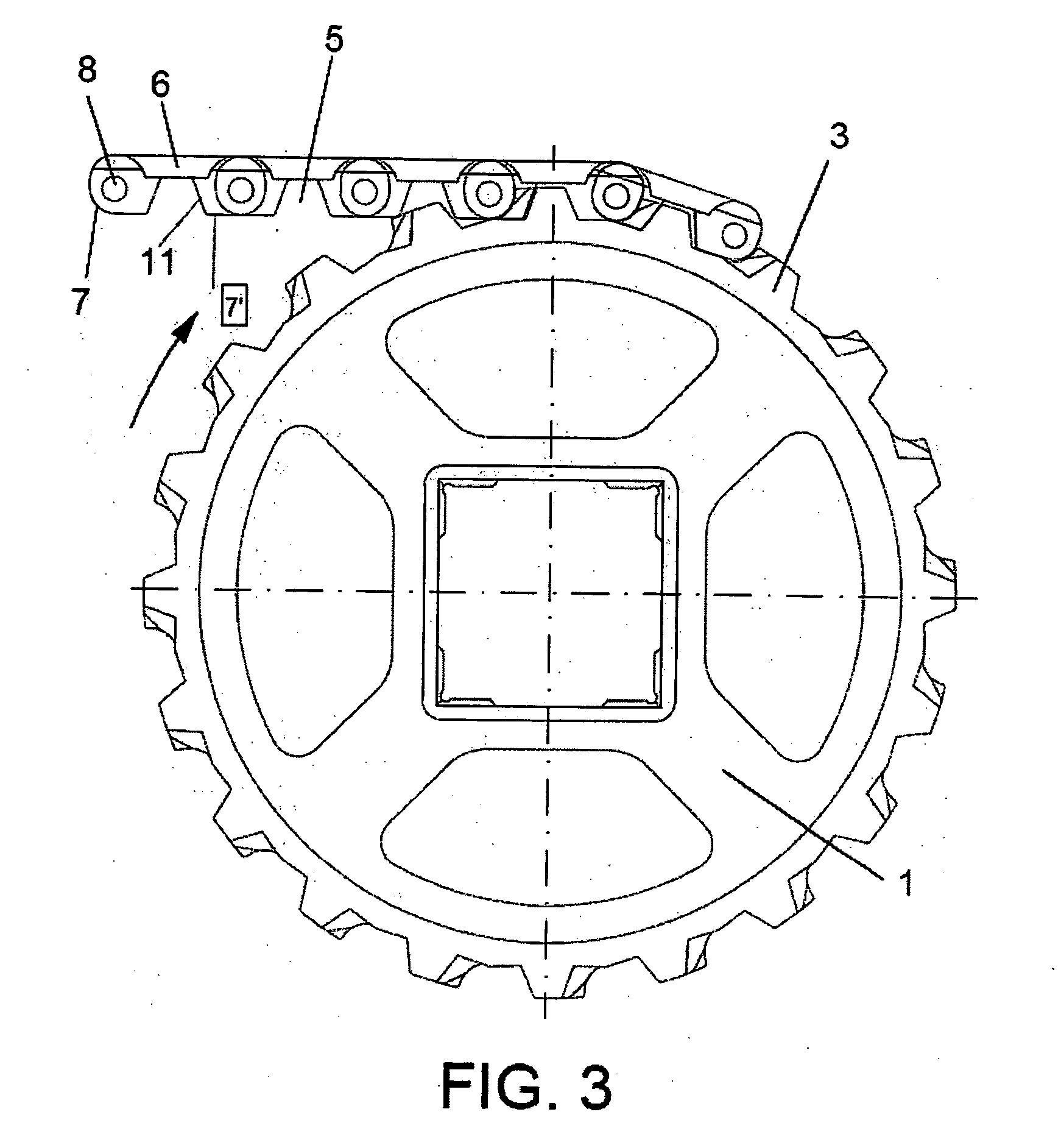 Driving crown for chain conveyors