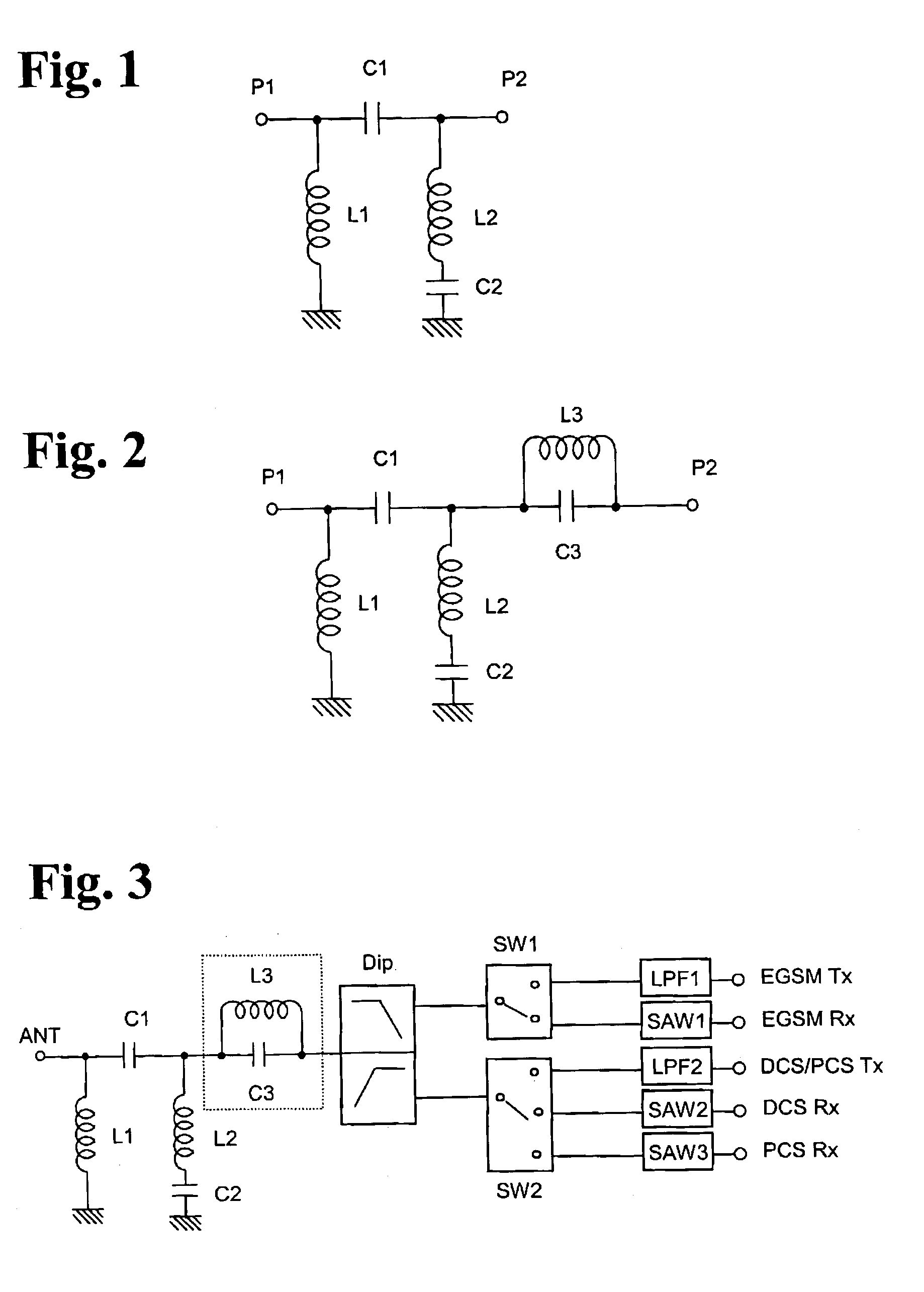 Bypass filter, multi-band antenna switch circuit, and layered module composite part and communication device using them