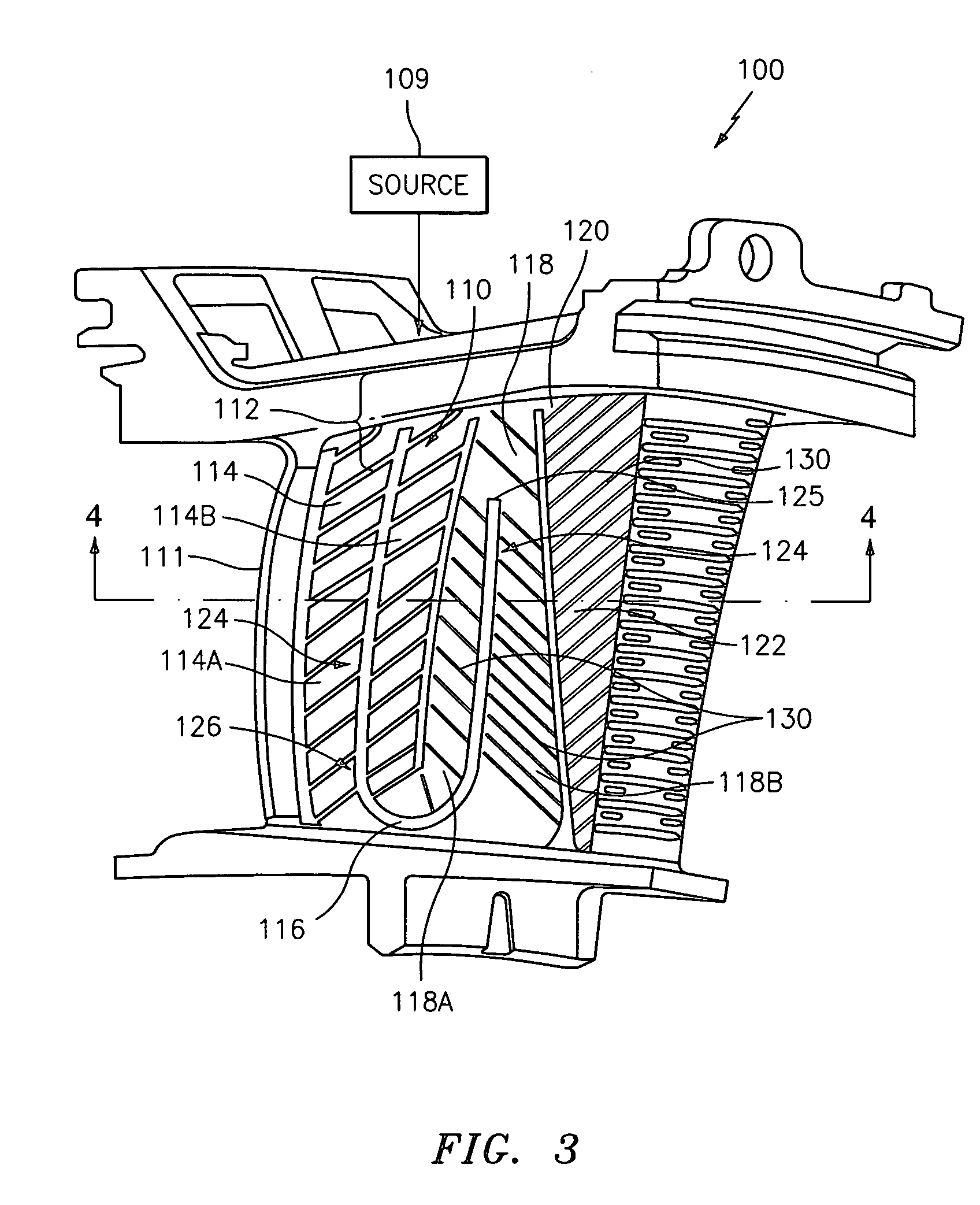 Enhanced serpentine cooling with U-shaped divider rib