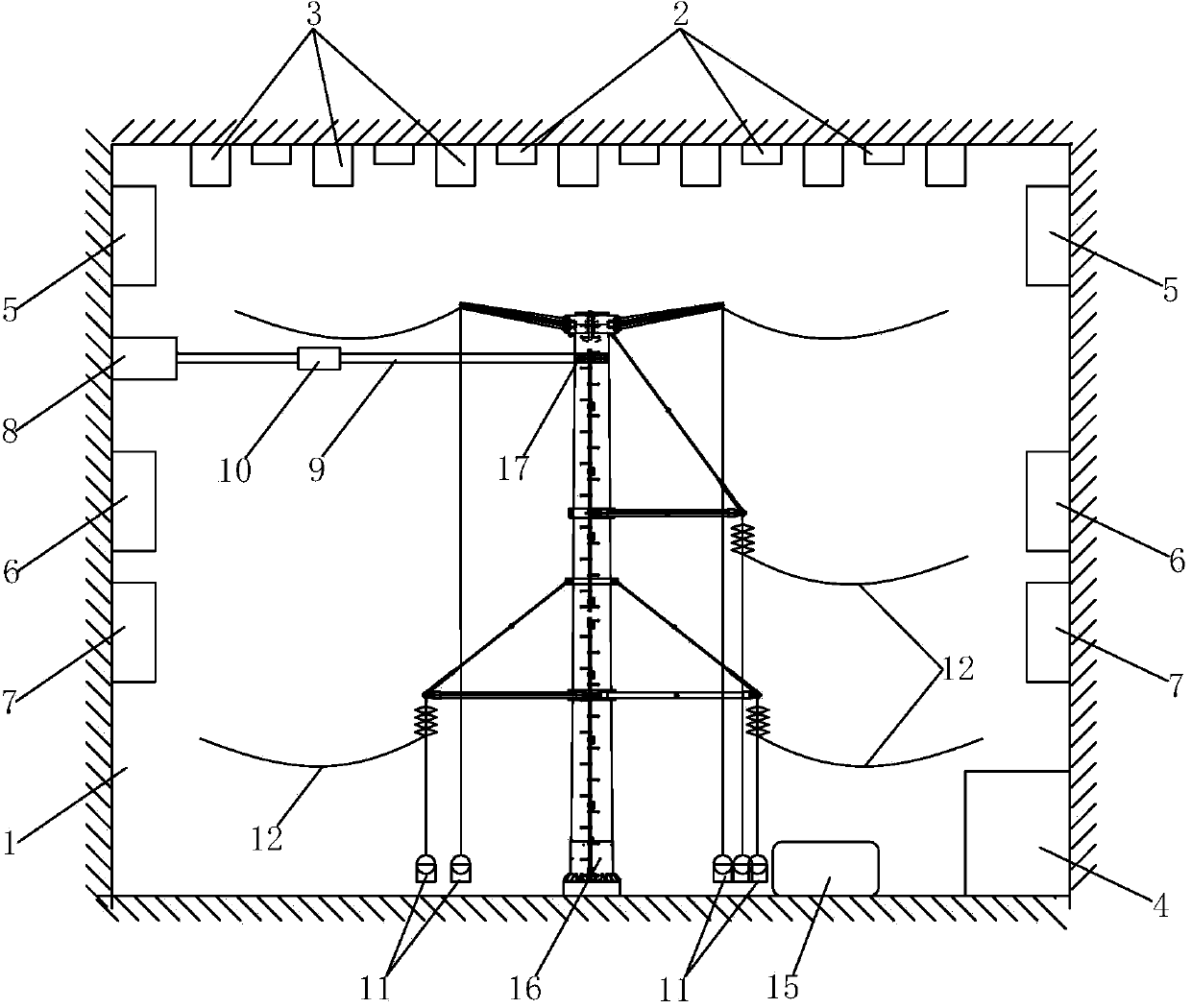 Multiple-factor accelerated aging test device for composite material electric pole