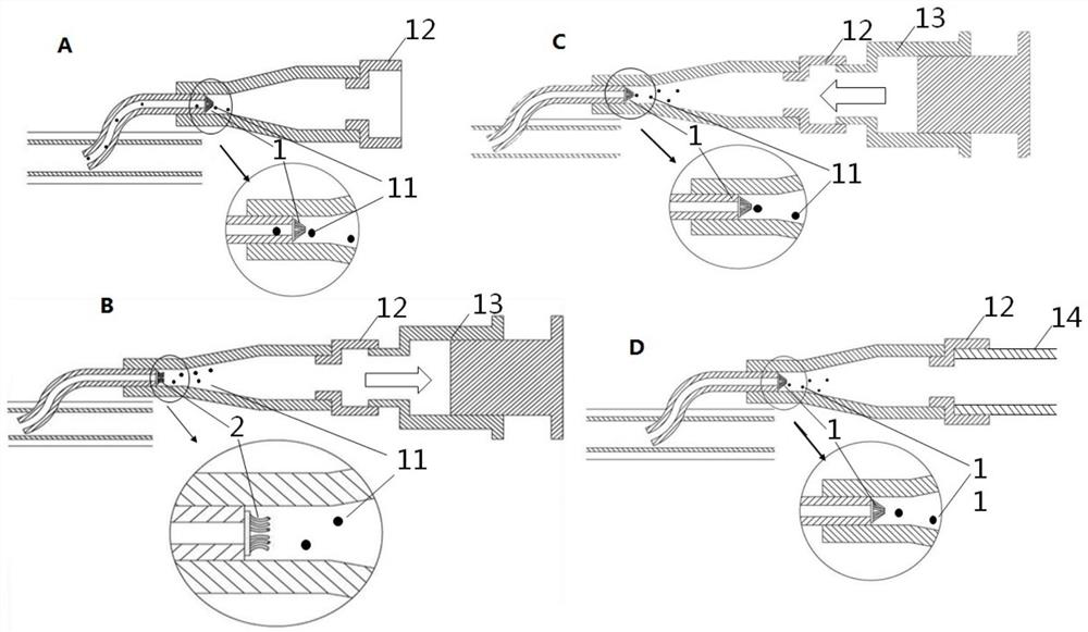 One-way valve opening device as well as indwelling needle and bronchial stent comprising same