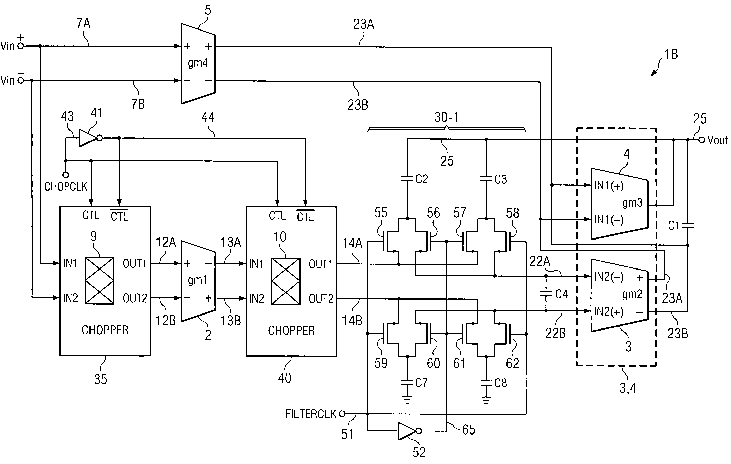 Simultaneous filtering and compensation circuitry and method in chopping amplifier