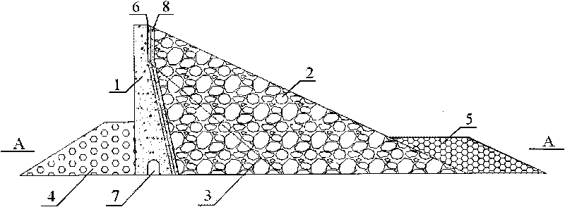 Concrete-enrockment mixed dam and construction method thereof