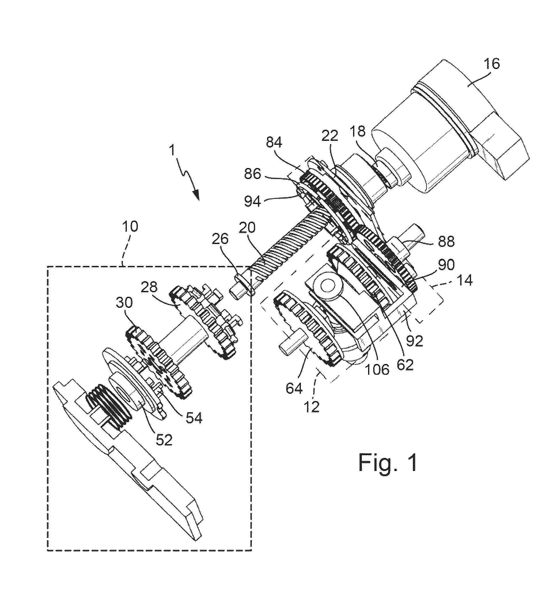 Single motor transmission shifting mechanism for a motor vehicle transmission