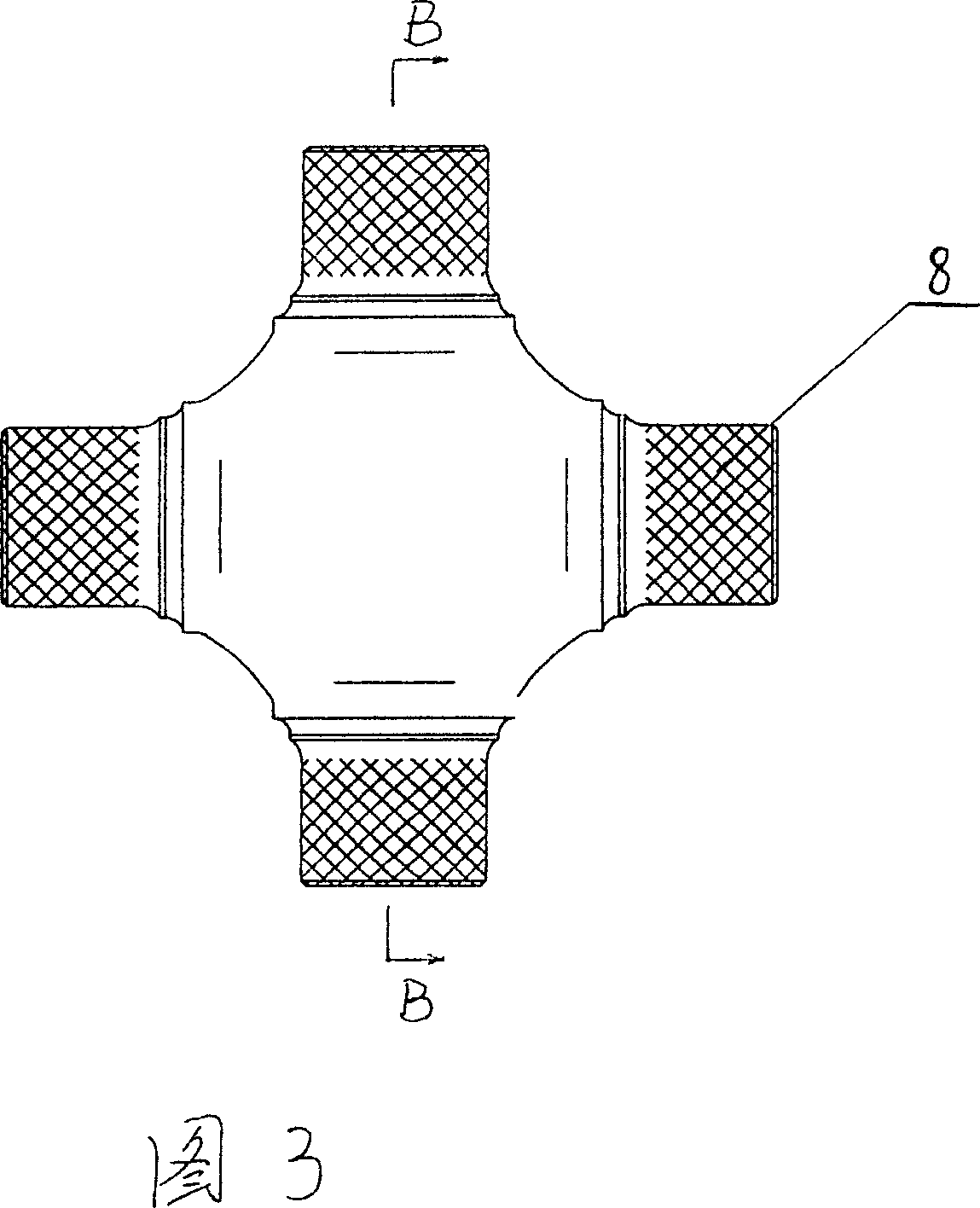 Non-quill roller cross universal joint cross trunnion