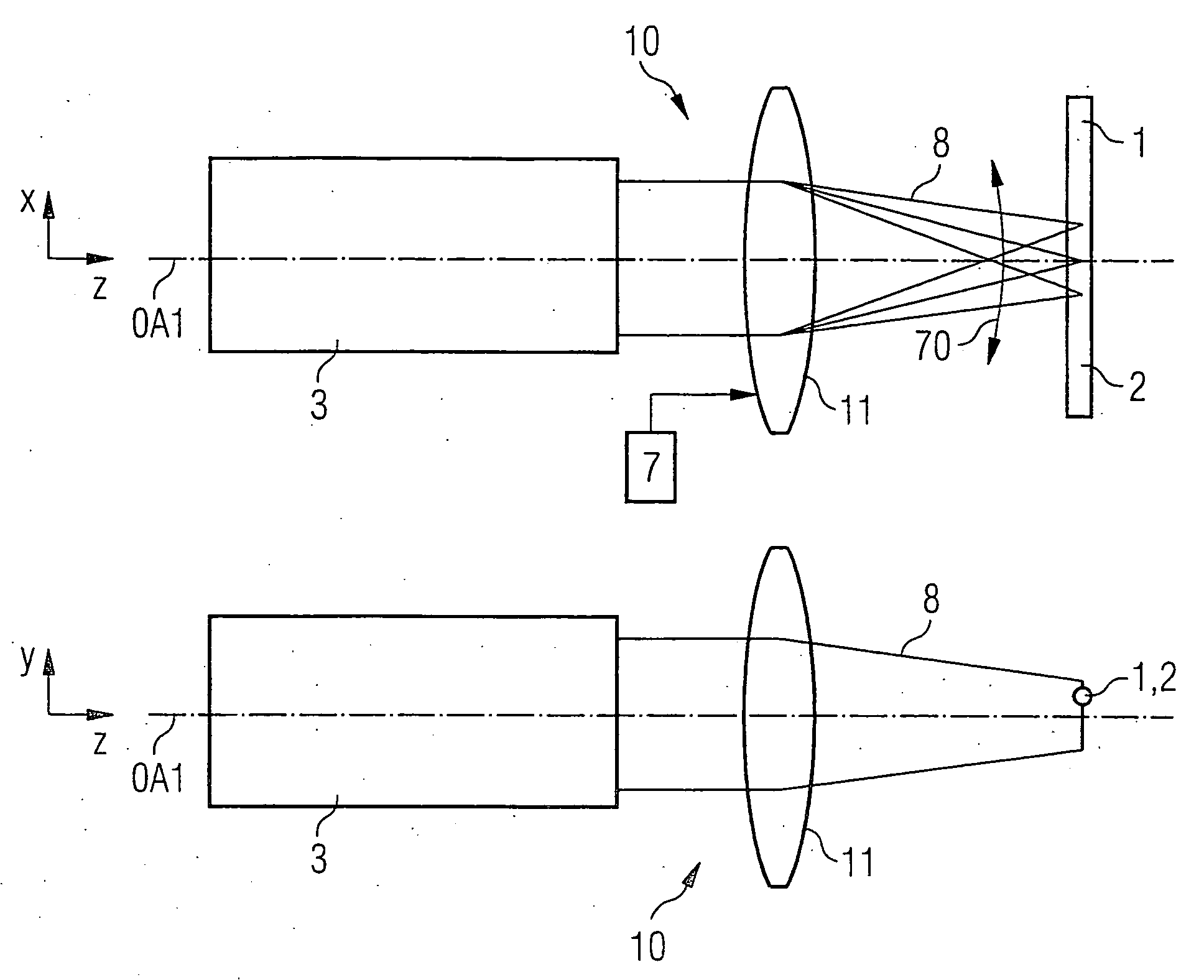 Device for thermally treating at least one optical fibre