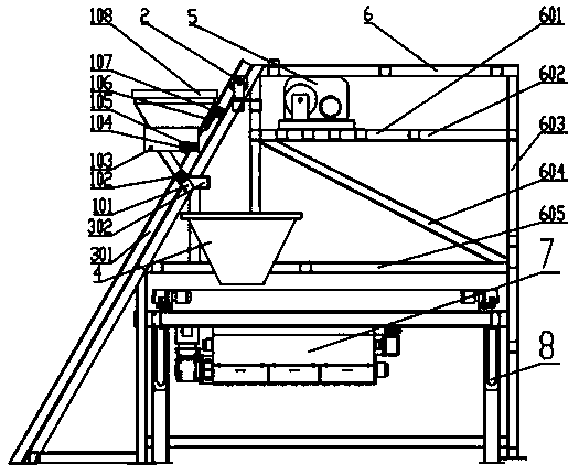 Lifting loading device and material distributing system with same