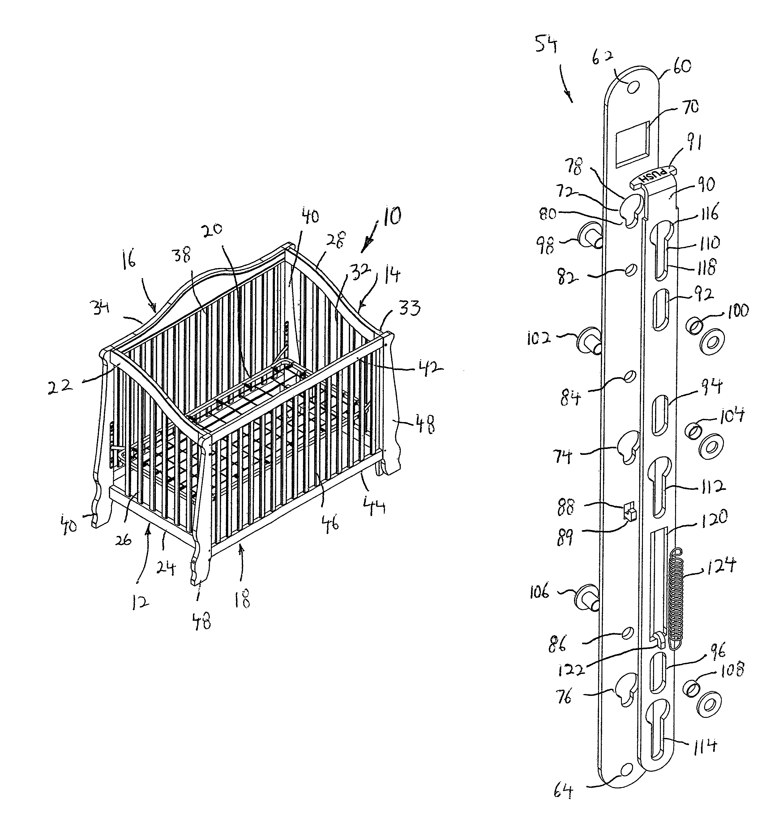 Connecting arrangement for spring deck holder for a crib mattress