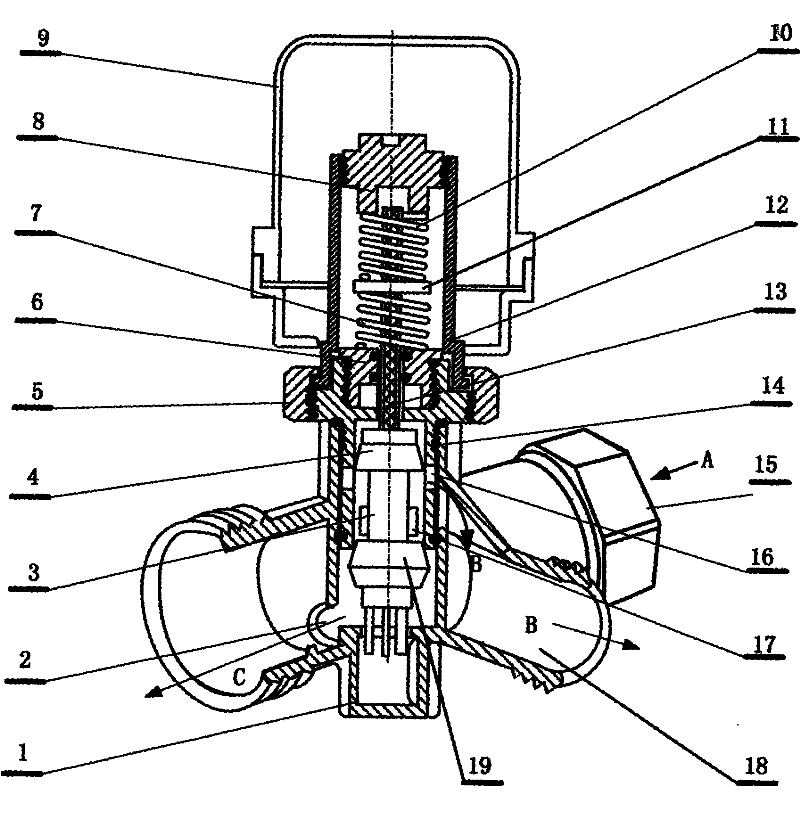 Temperature control valve for automatically switching flow direction according to water temperature