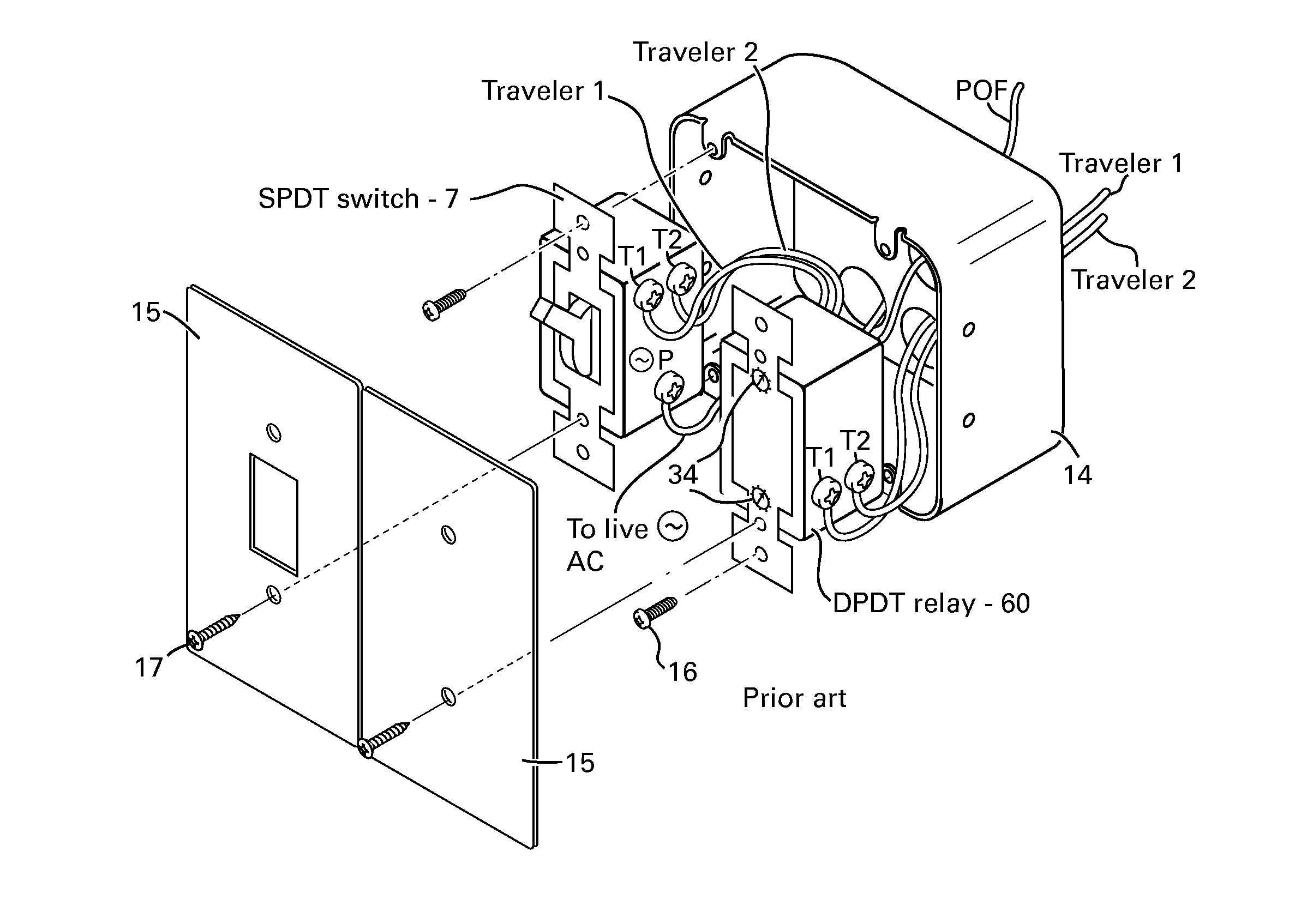 Integrated spdt or dpdt switch with spdt relay combination for use in residence automation