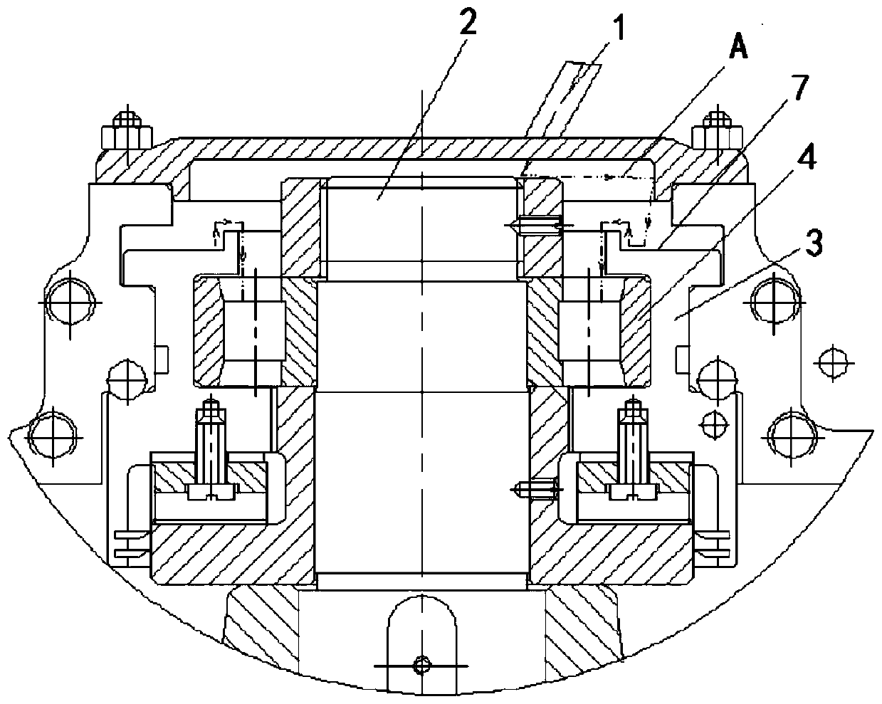 Circular-ring-shaped groove even oil supplying structure vertically provided with rolling bearings