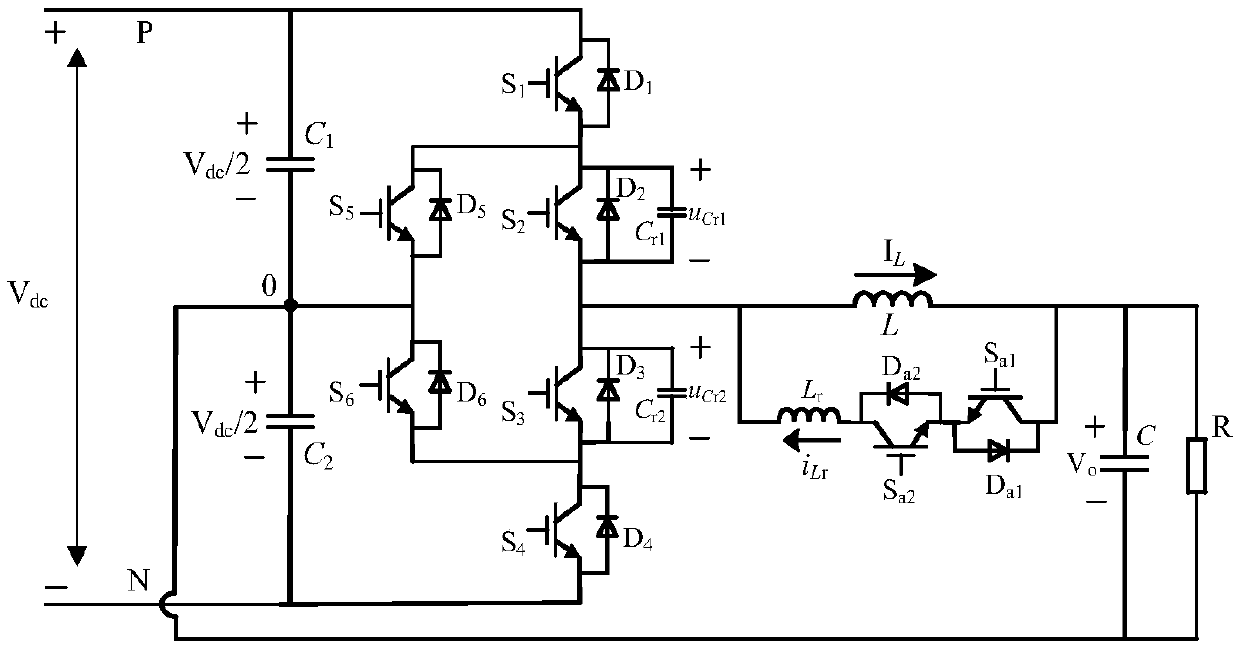 Auxiliary resonant pole active clamp three-level soft switching inverter circuit and modulation method