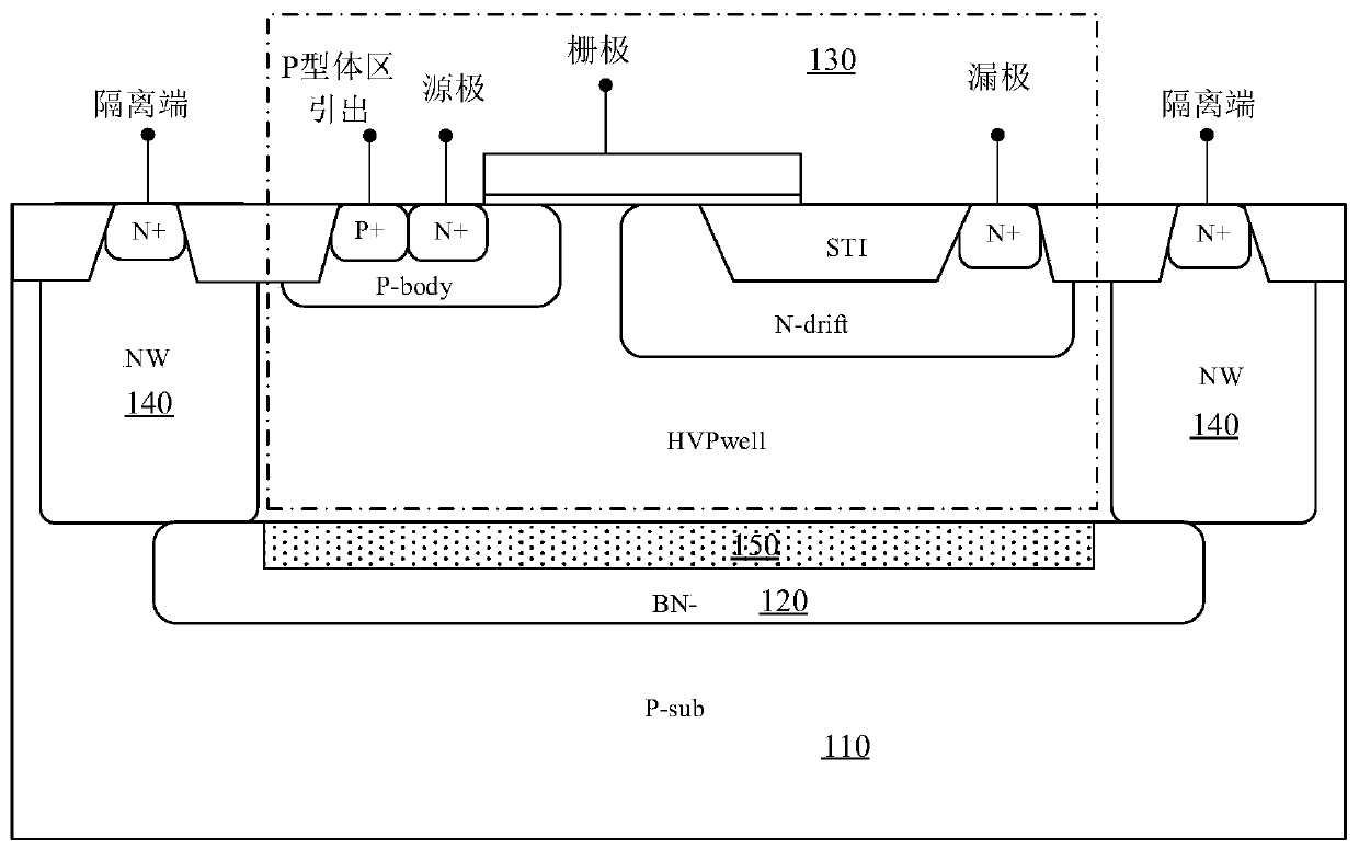 Fully isolated laterally diffused metal oxide semiconductor structure and manufacturing method