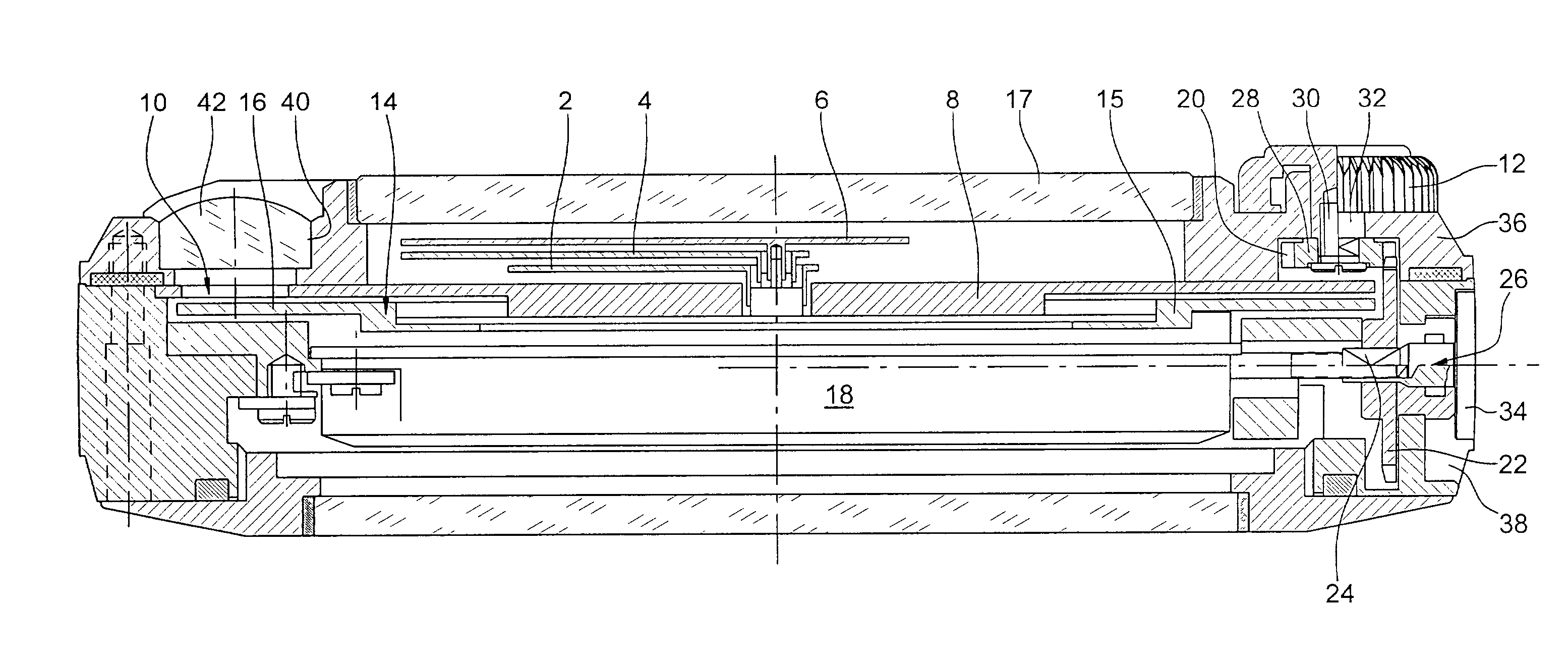 Device for winding and setting the time of a timepiece such as a date-watch including a date disc