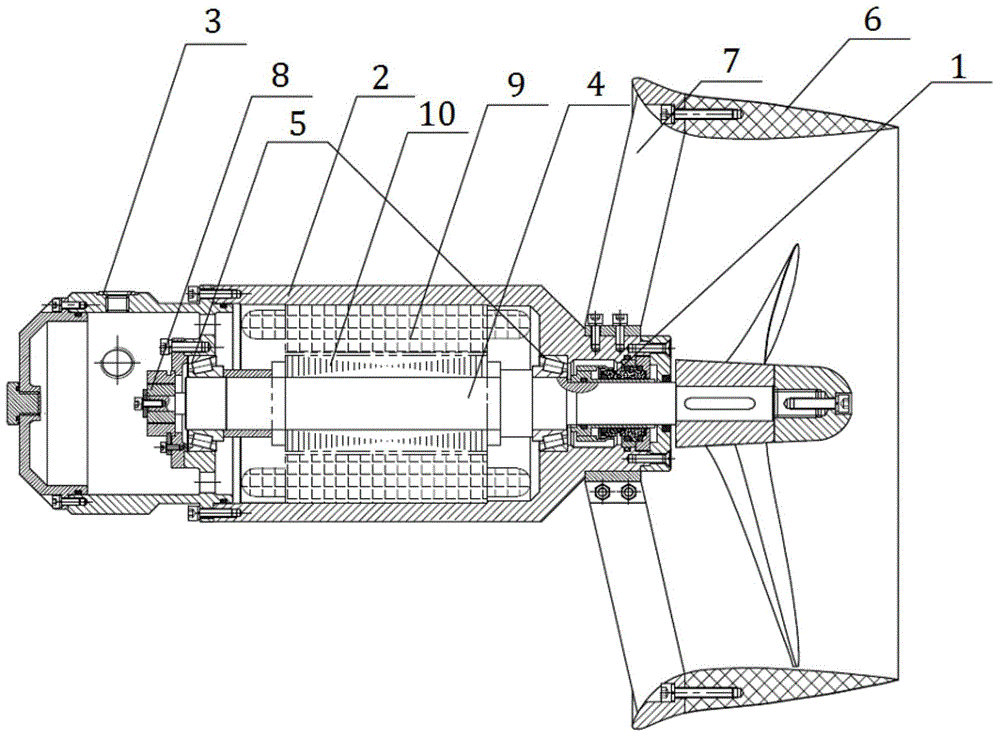 Full-sea-depth brushless direct-current electric propeller with rotary cartridge mechanical seal device