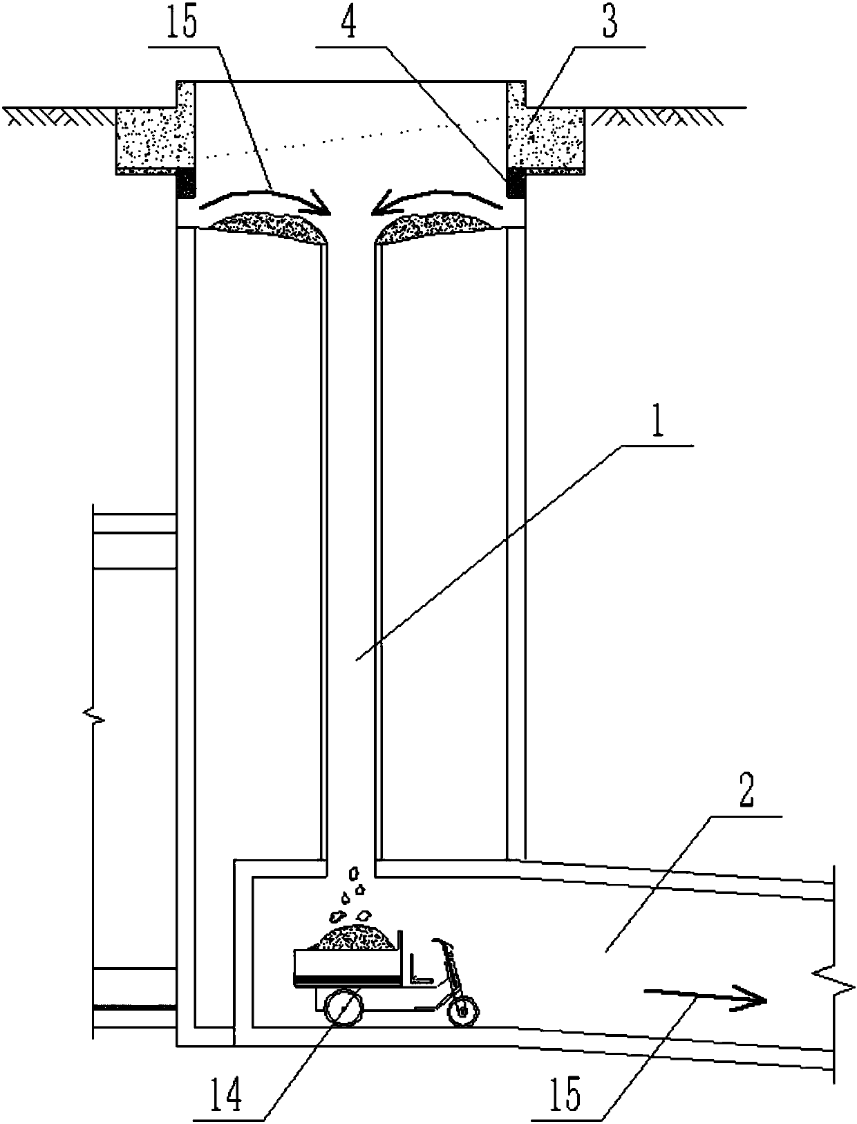 Vertical shaft excavation construction method adopting mode of downhole soil outlet and feeding