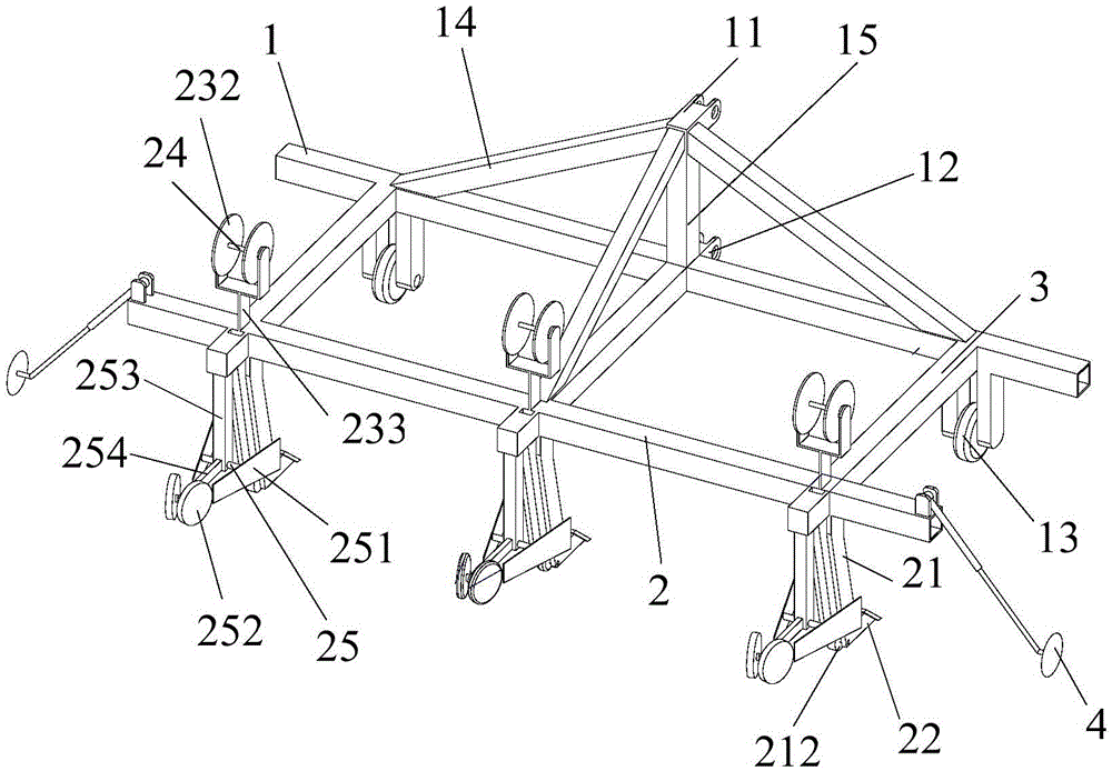 Ditching and pipe distributing device for burying subsurface drip irrigation pipes