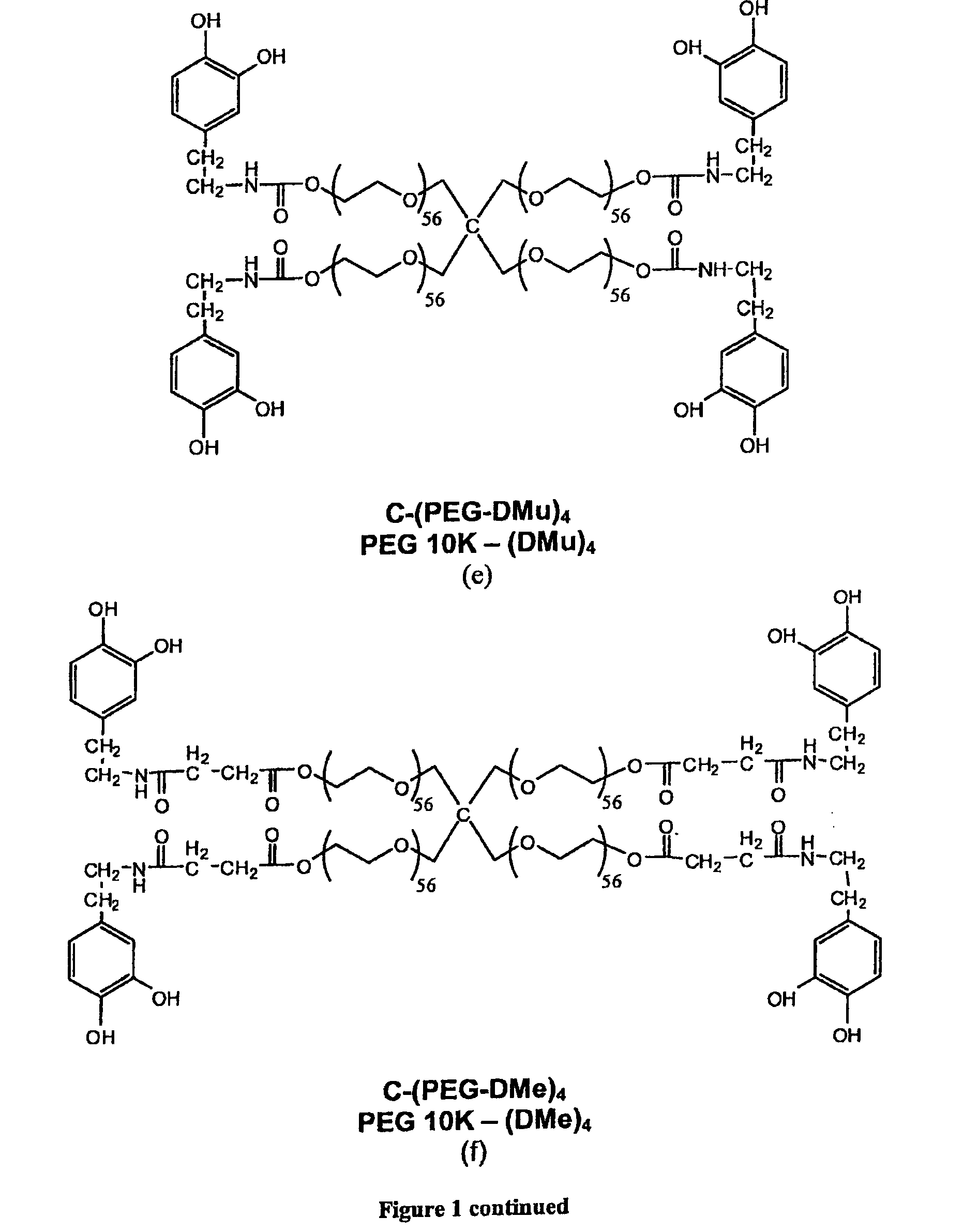 Dopa-functionalized, branched, poly(aklylene oxide) adhesives