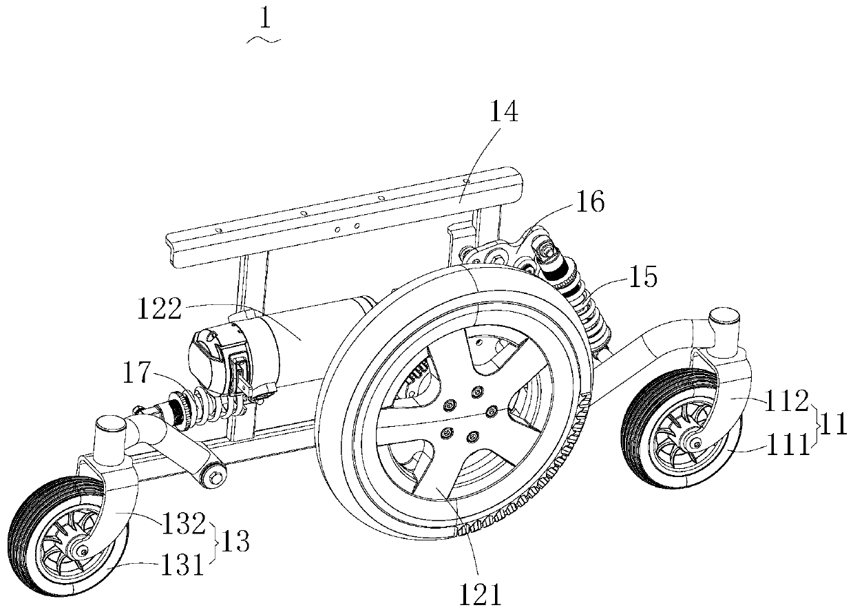 Vibration-damping chassis structure, vibration damping device and wheelchair