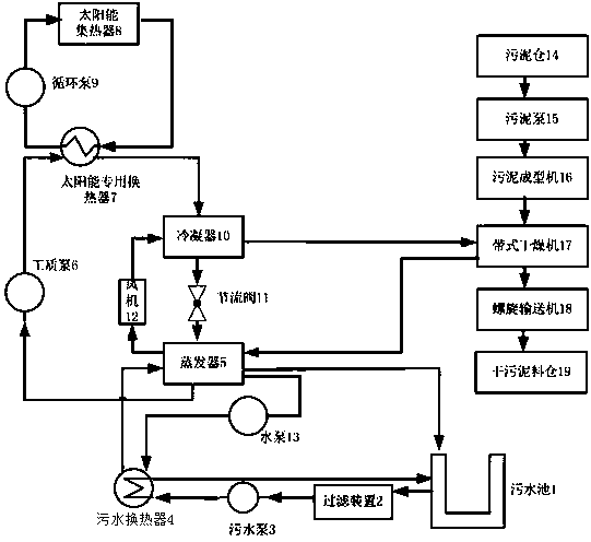 Sludge drying system and drying process based on sewage source heat pump