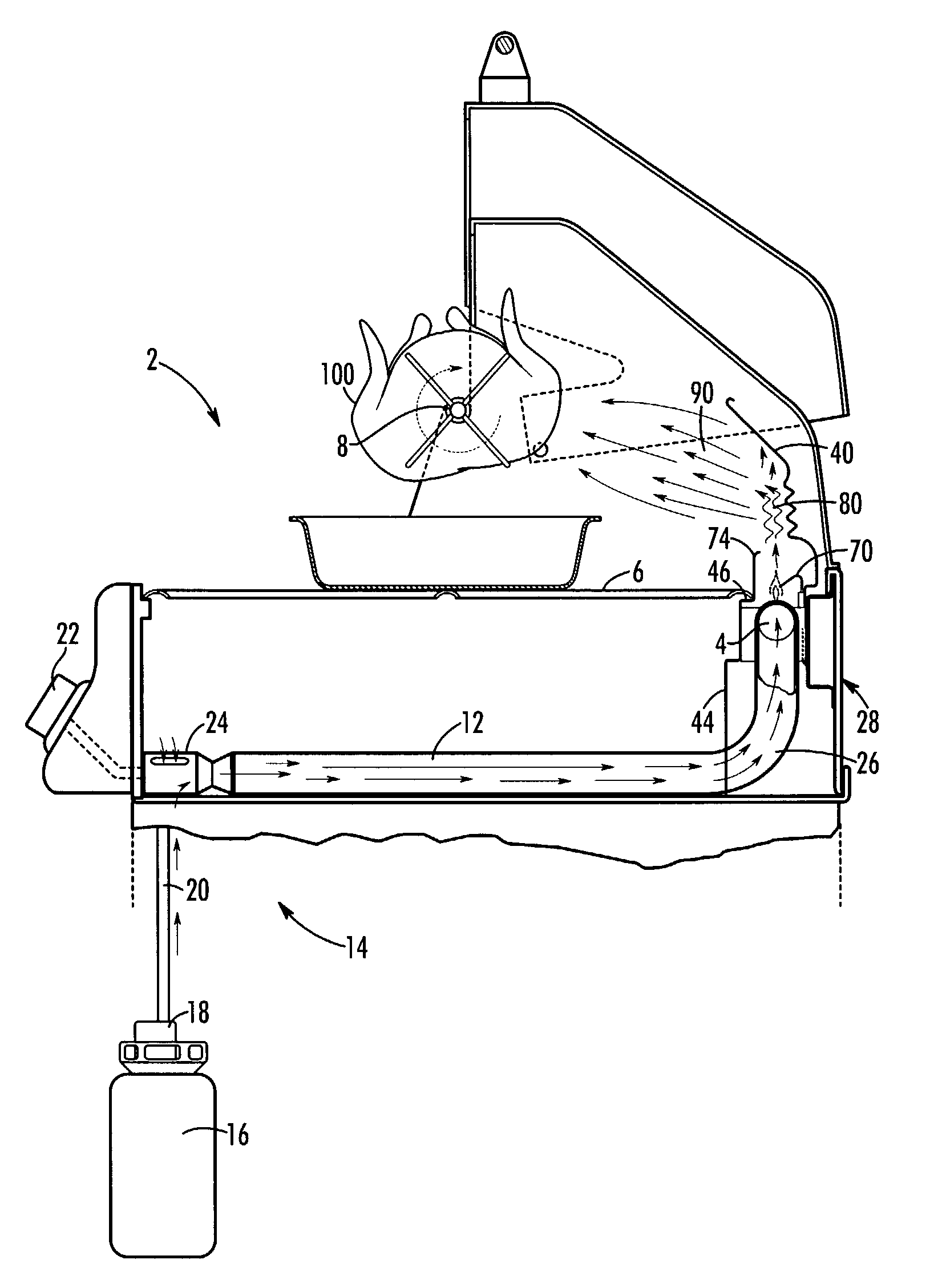 Radiant baffle for gas fired cooker