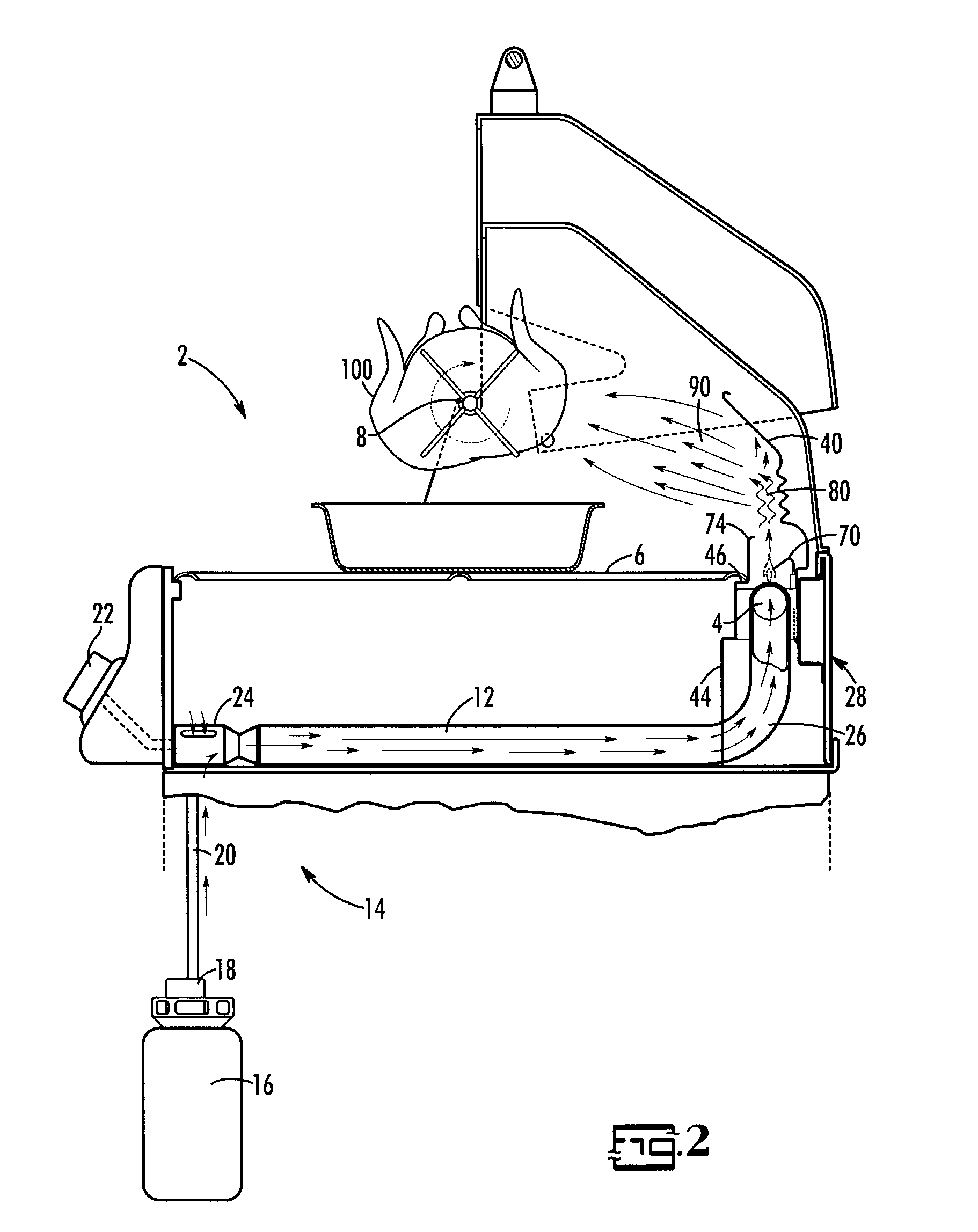 Radiant baffle for gas fired cooker