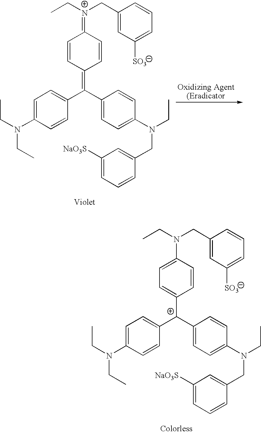 Writing instruments with eradicable inks and eradicating fluids