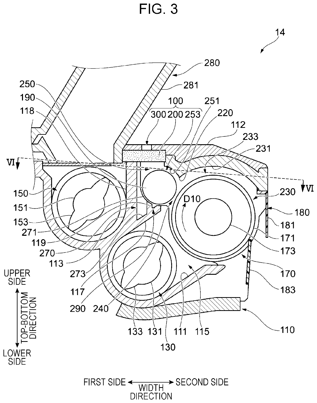 Developing device with airflow